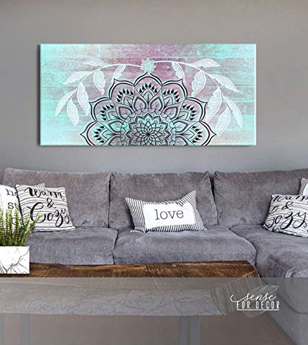 Boho Mandala Macrame Wall Hanging Art - Handmade Teal Inverted Wall Decor for Bedroom & Living Room - 60x27 Inches Boho Headboard Tapestry | Perfect for Meditation Spaces, Yoga Studios & Bohemian Home Decor