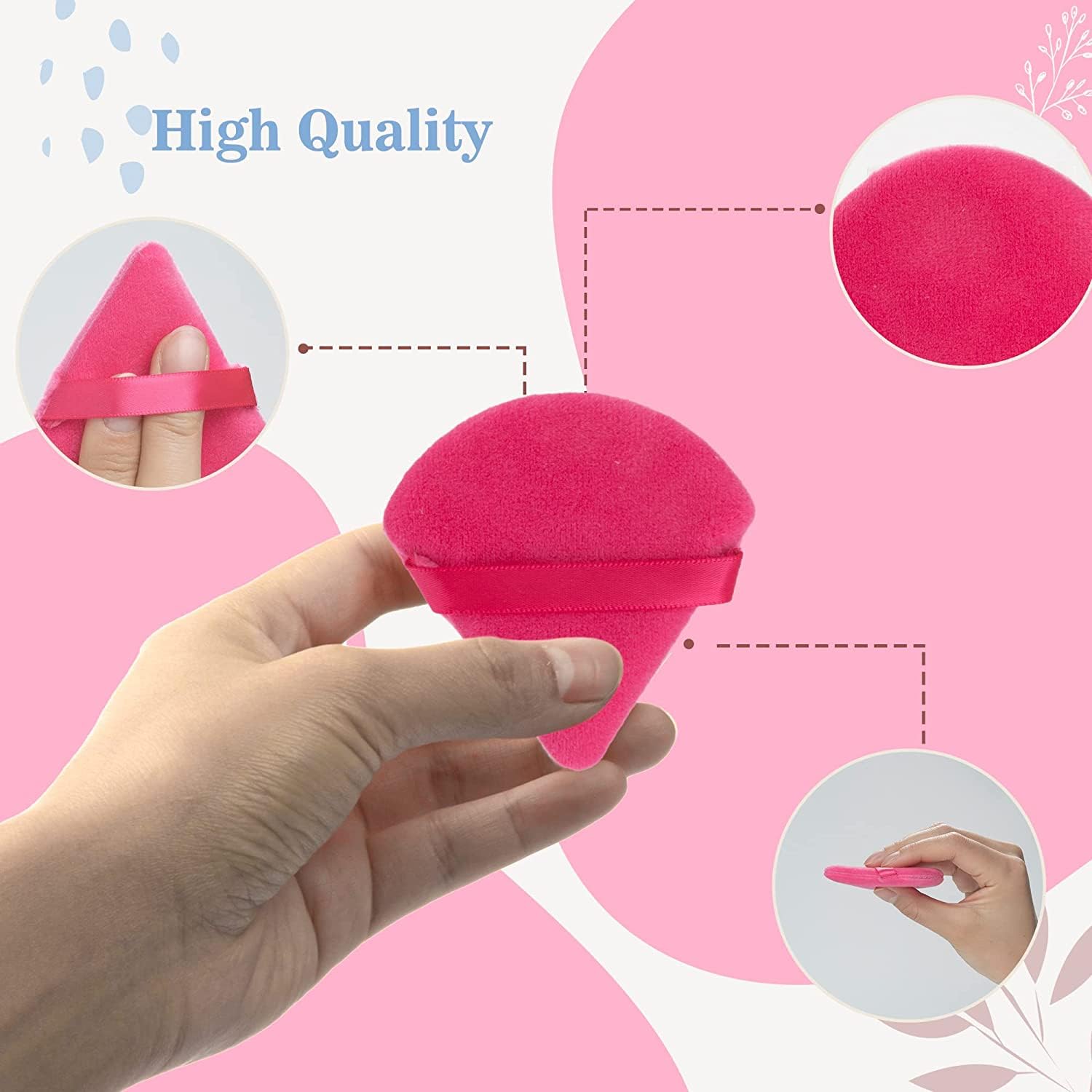 TopFinder® Velour Powder Puff - Soft Triangle Makeup Sponge for Loose & Body Powder - 3pc Set - Perfect for Contouring, Foundation Blending & Eye Makeup Application - Essential Beauty Tools for Flawless Makeup Finish