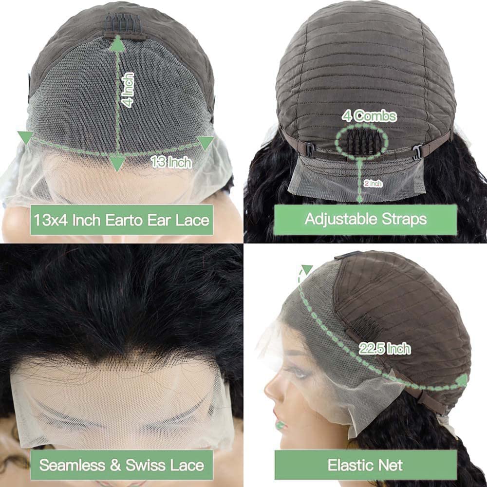 Aomllute 13x4 HD Deep Wave Lace Front Wigs Human Hair - Pre Plucked Curly Human Hair Lace Frontal Wigs for Women - 180% Density Glueless Wig with Baby Hair - 26 Inch Natural Black (Perfect for Daily Wear, Cosplay & Special Occasions)
