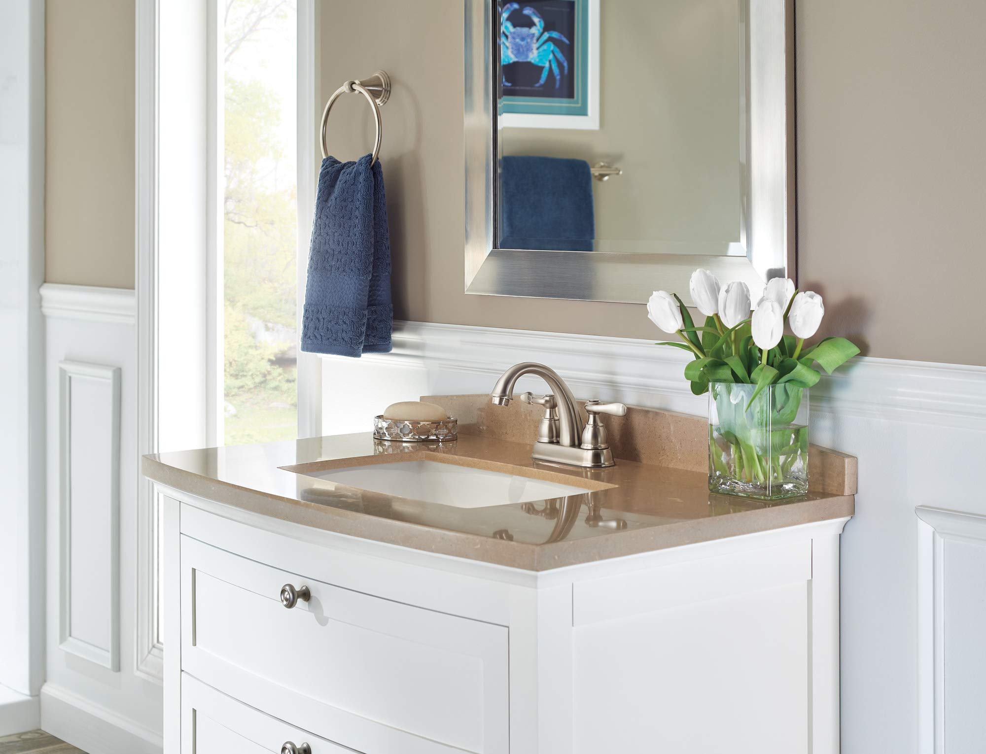 Delta Windemere Brushed Nickel Centerset Bathroom Faucet with Metal Drain Assembly - B2596LF-SS - Elegant Bathroom Sink Faucet for Modern Vanities & Powder Rooms