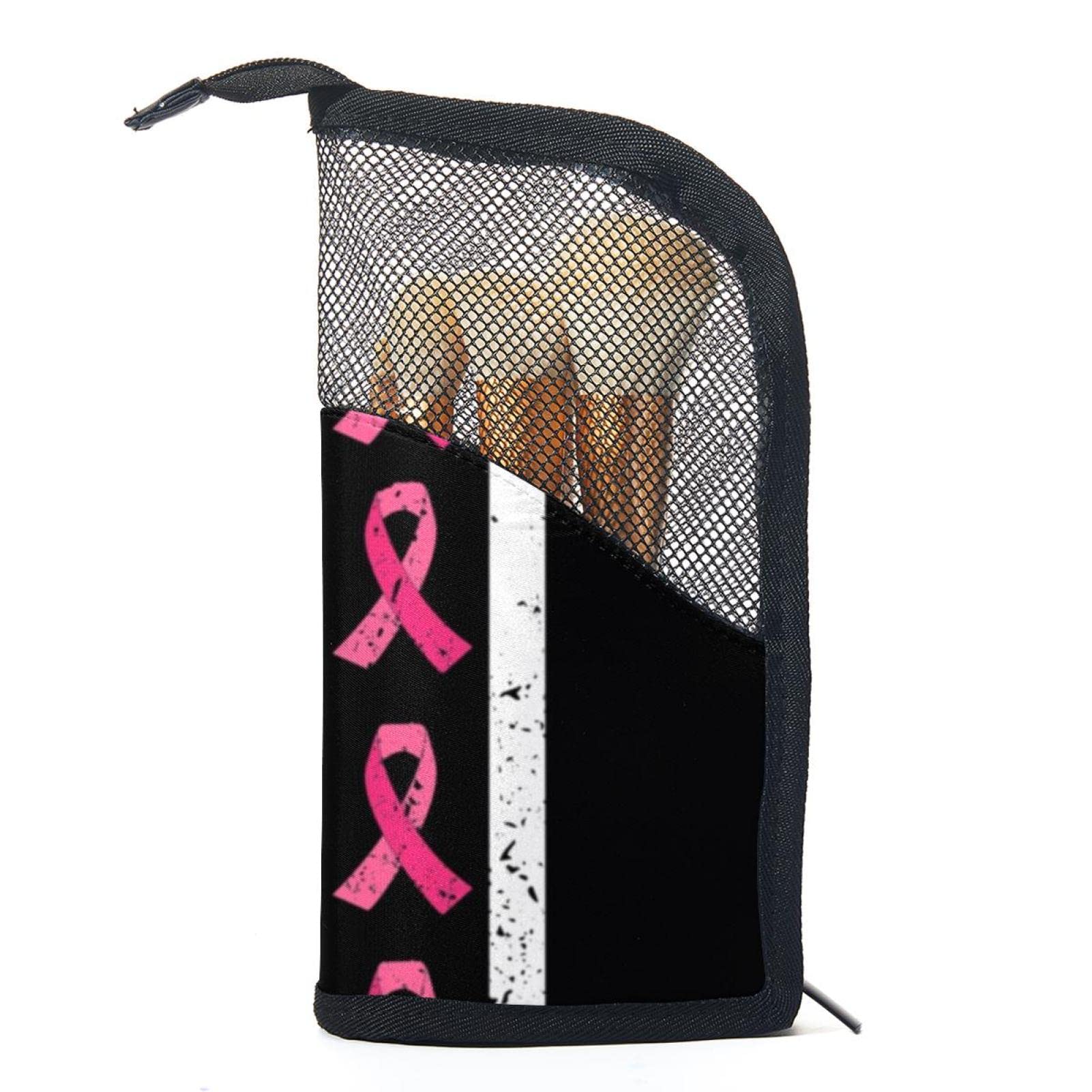 12-Piece Makeup Brush Organizer Bag with Breast Cancer Awareness Ribbon - Portable Travel Cosmetic Brush Holder Case for Professional Makeup Artists & Beauty Enthusiasts (Ideal for Home, Travel & Salon Use)