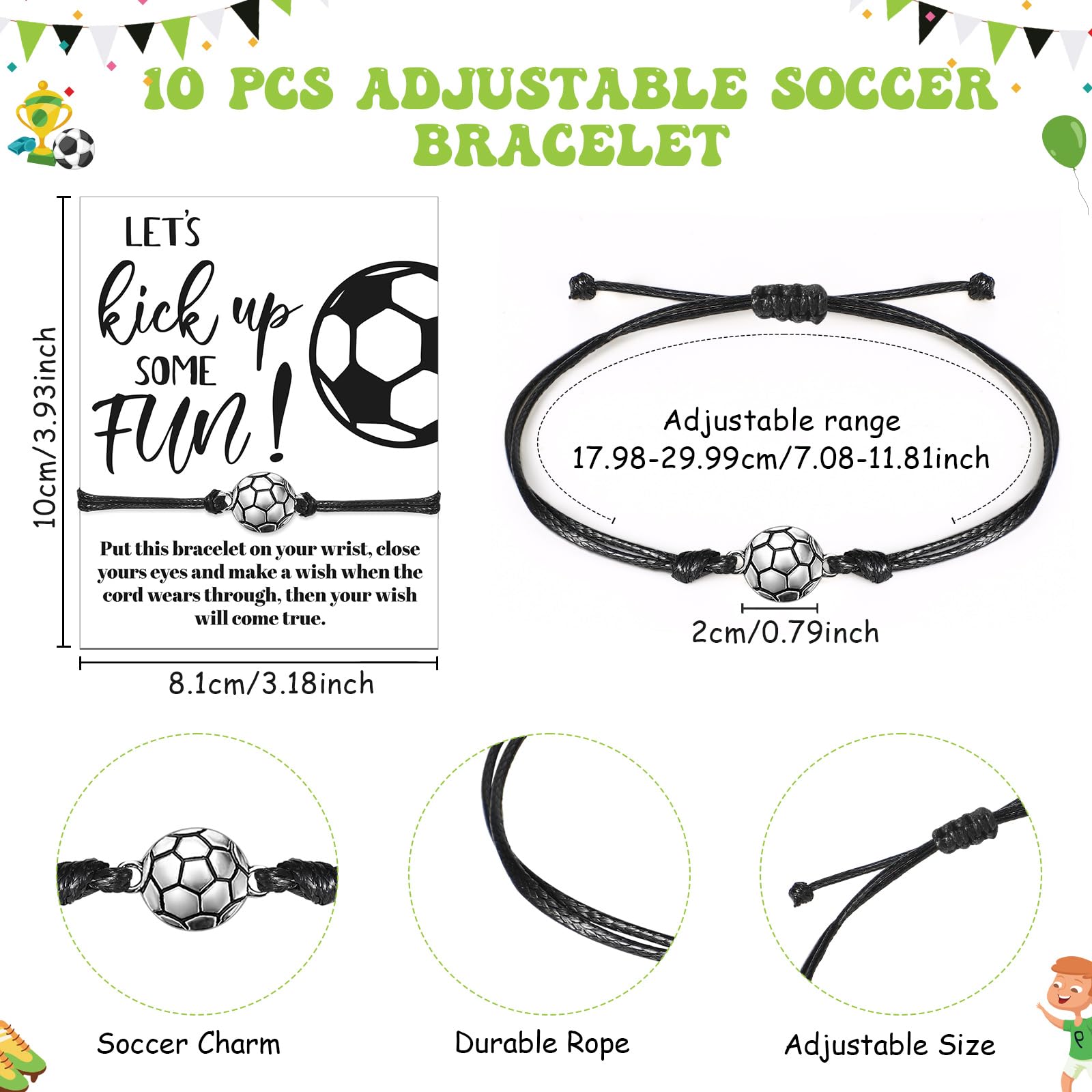 50 Pcs Soccer Team Gift Set - Drawstring Bags, Bracelets, Keychains, Stickers & Cards - Perfect for Soccer Lovers, Team Parties & Fan Appreciation Events - Great as Party Favors, Team Gifts or Tournament Prizes