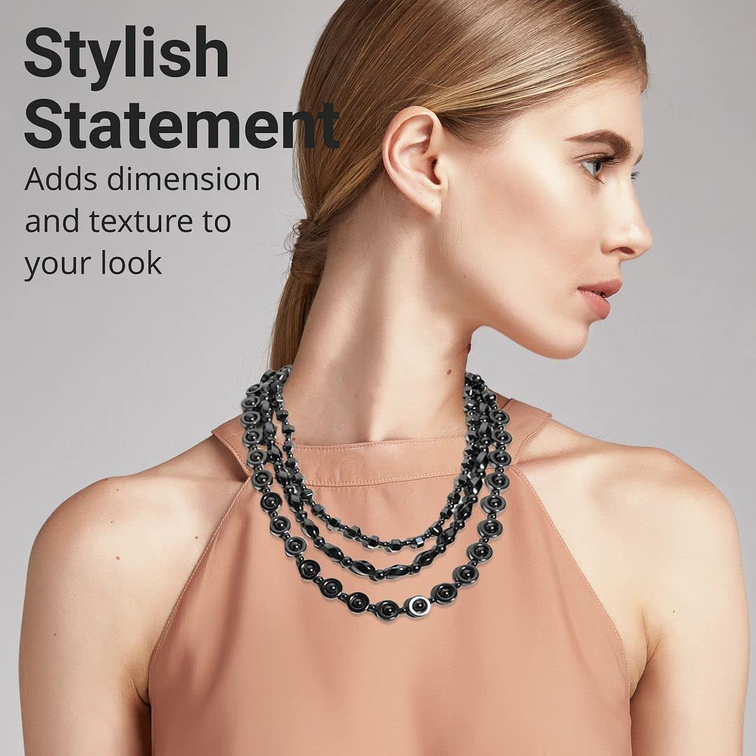 Shop LC Hematite Necklace Set of 3 - Multi Strand Beaded Layered Statement Necklaces for Women, 20