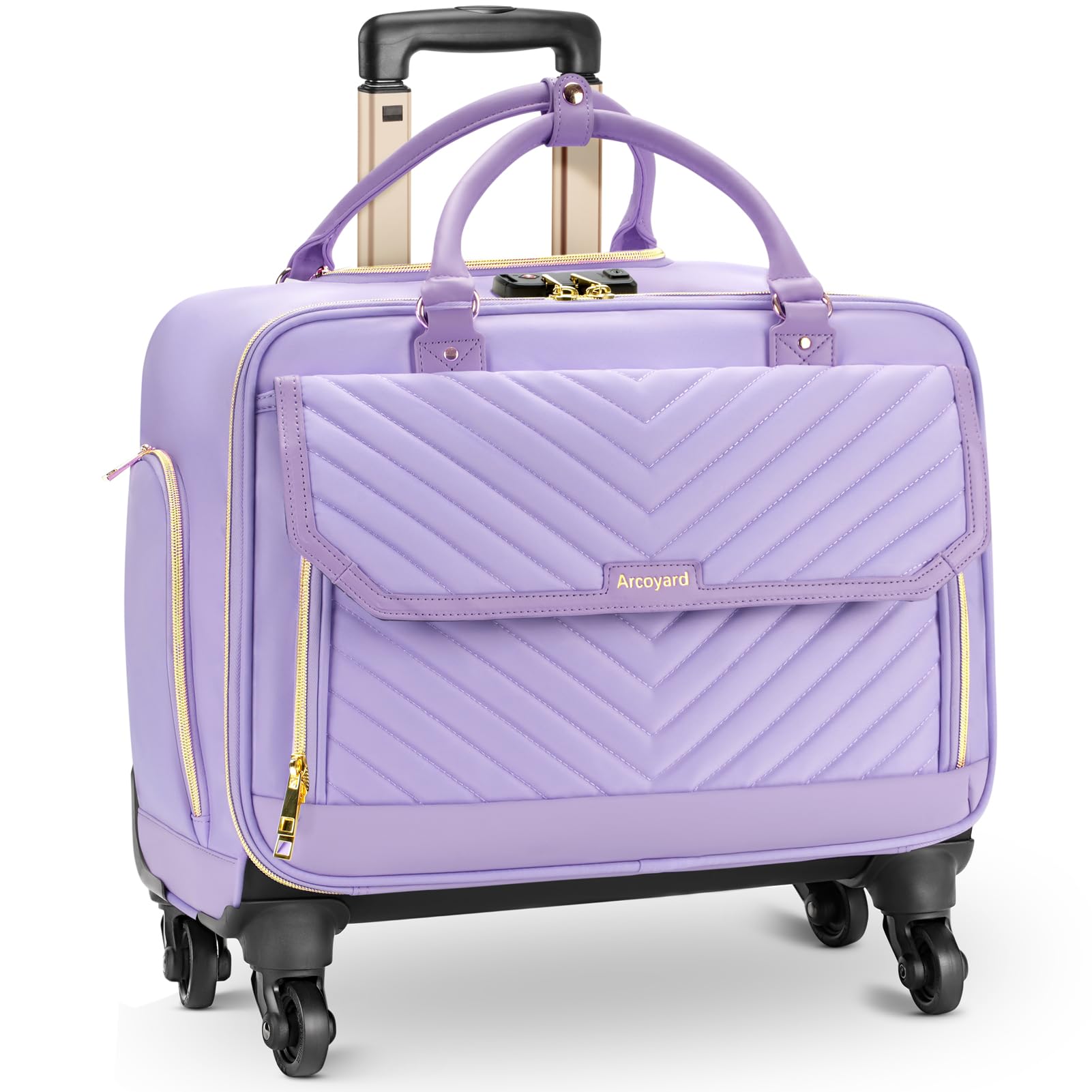 17.3 Inch Rolling Laptop Briefcase for Women - 4 Spinner Wheels & Telescopic Handle - TSA Friendly Work Computer Bag - Teacher Rolling Bag - Purple | Perfect for Business Travel, Office Commute & School Use