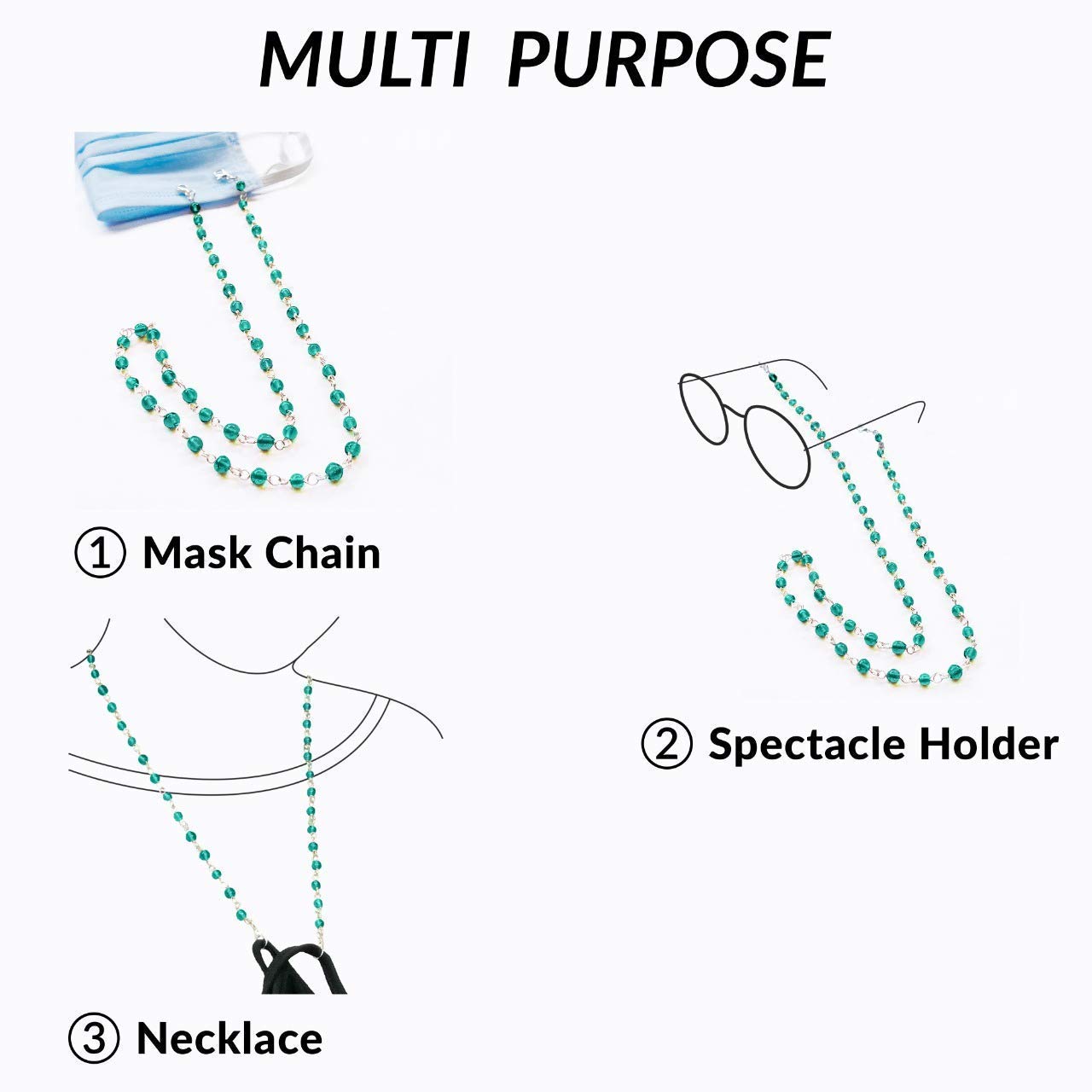 Honestum Adjustable Face Mask Lanyard with Breakaway Clip - Pearl Bead Neck Strap for Comfortable Mask Wearing - Ear Saver & Convenient Extension - Red Bead Design for Work, Travel & Daily Use