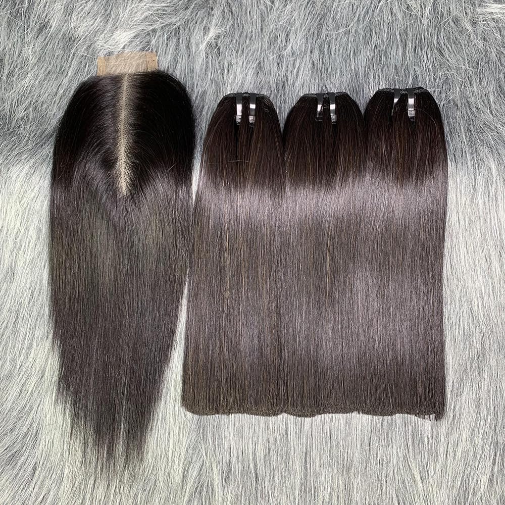 Best 15A Raw Hair Bundles - 100% Unprocessed Vietnam Virgin Human Hair, Bone Straight 3 Bundles with Kim K 2*6 Closure | Premium Hair Extensions for Black Women | Natural Color (12''12''12'' + 10'' Closure) | Perfect for Daily Styling, Special Occasions & Protective Hairstyles
