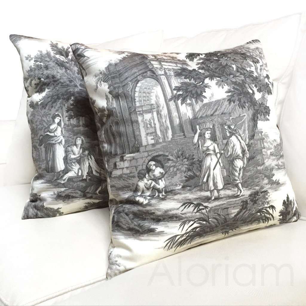 Classical Greek Grand Toile Gray White Pillow Cover - Elegant Home Decor for Living Room, Bedroom & Sofa Cushion