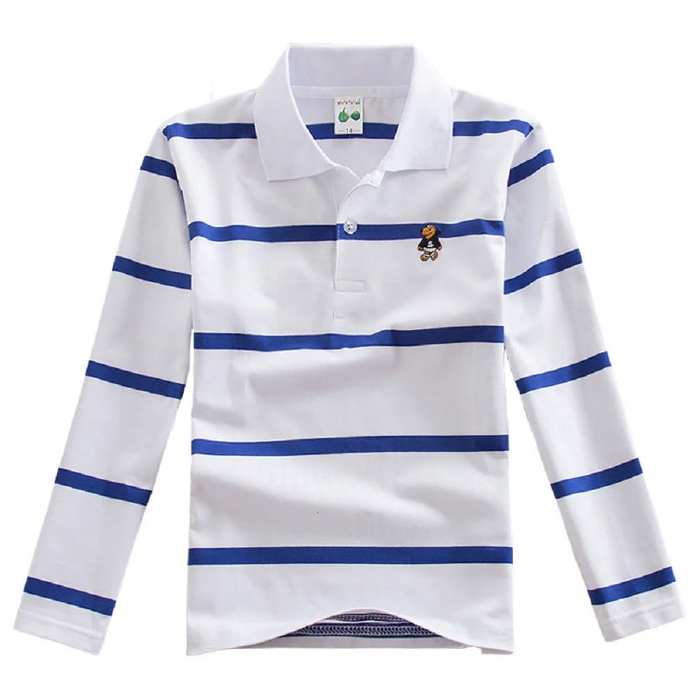 BLOSSOMLIFE Kids Long Sleeve Polo Shirts - Boys & Girls Cotton Striped T-Shirts for School Uniforms | Comfortable Playwear & Casual Outfits for Children