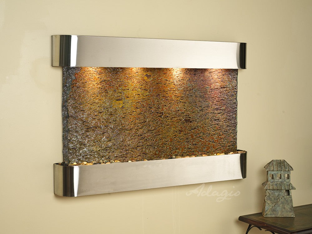 Adagio Sunrise Springs SSR2004 Round Stainless Steel Multi-Color Natural Slate Coaster Set - Perfect for Coffee Tables, Dining Tables, and Home Decor