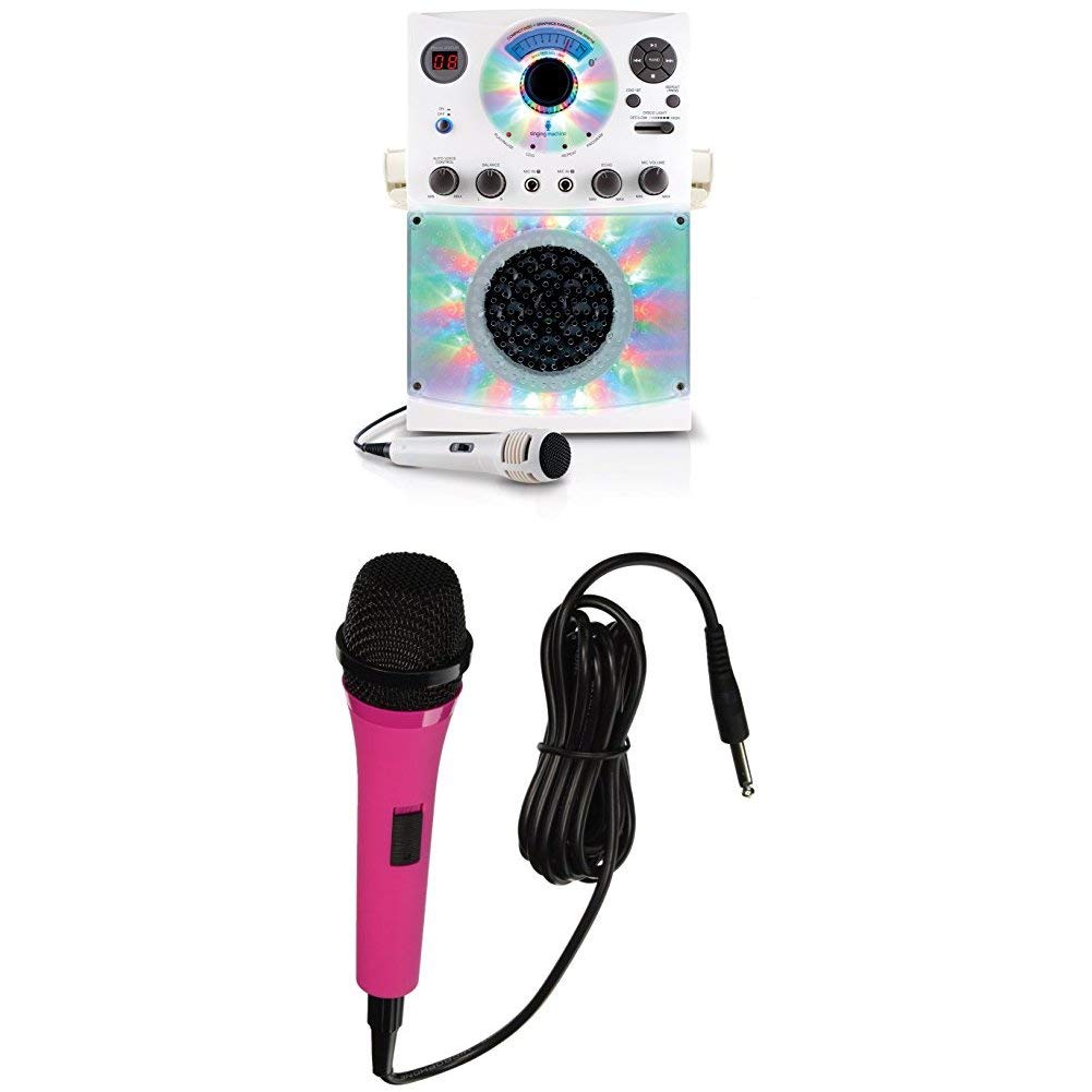 Singing Machine SML385BTW Bluetooth Karaoke System with Wireless Microphone - White & Pink Bundle for Home Parties, Family Fun & Entertainment