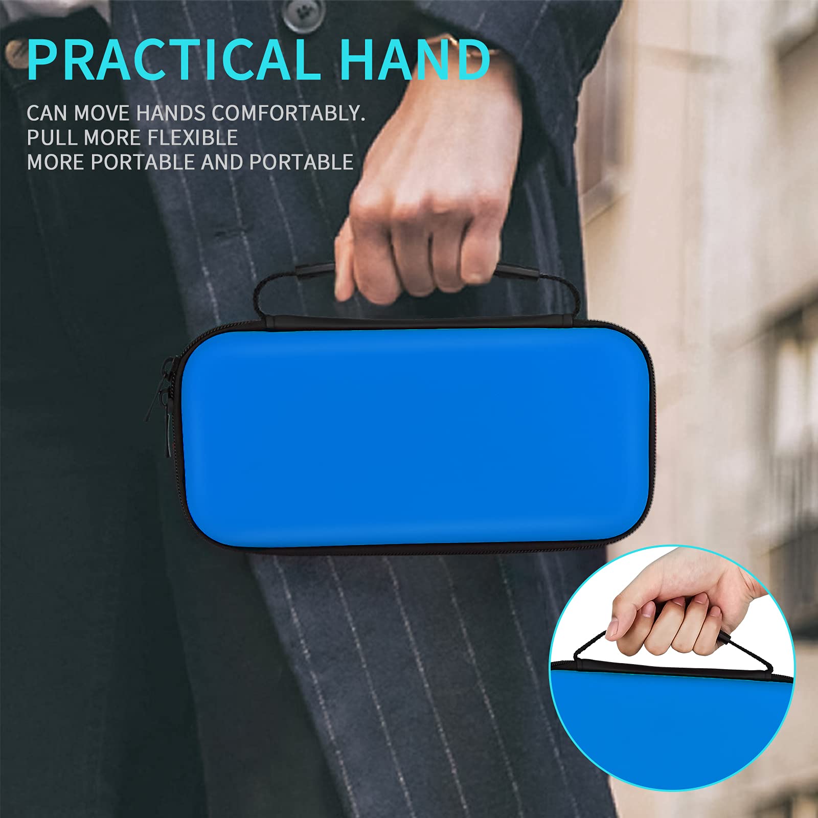 Premium Nintendo Switch Lite Carrying Case - 4-in-1 Travel Accessories Kit with Glitter Case, Screen Protectors & Thumb Grips (Blue) | Perfect for Gaming On-The-Go, Travel Protection & Enhanced Gameplay