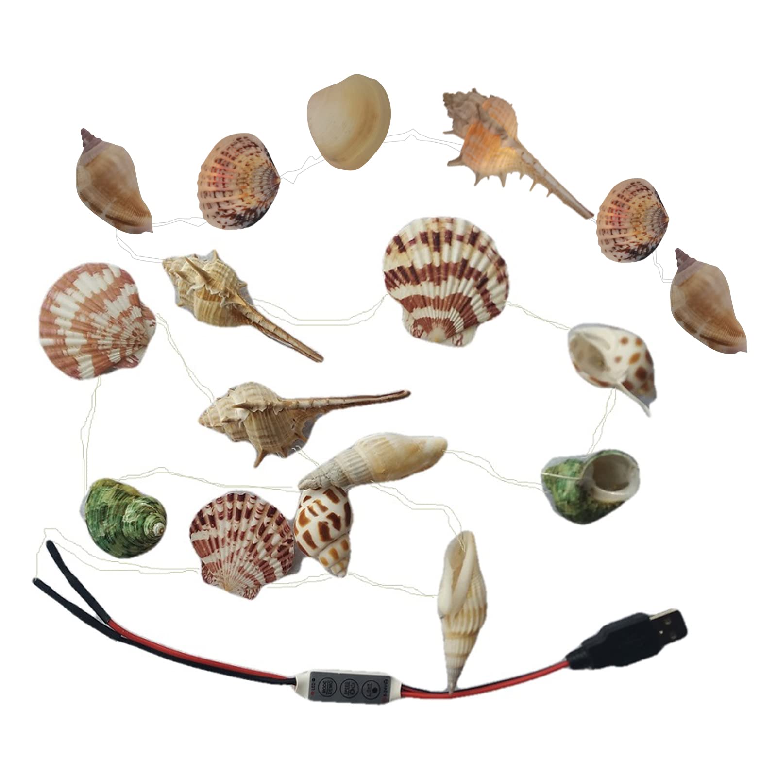 Natural Shell String Lights - LED Nautical Fairy Lights with Remote Control, Beach Themed Decor for Holiday Party, Bedroom, Bathroom, Patio & Outdoor - White Shell Lights for Coastal Wedding, Summer Party & Home Decoration