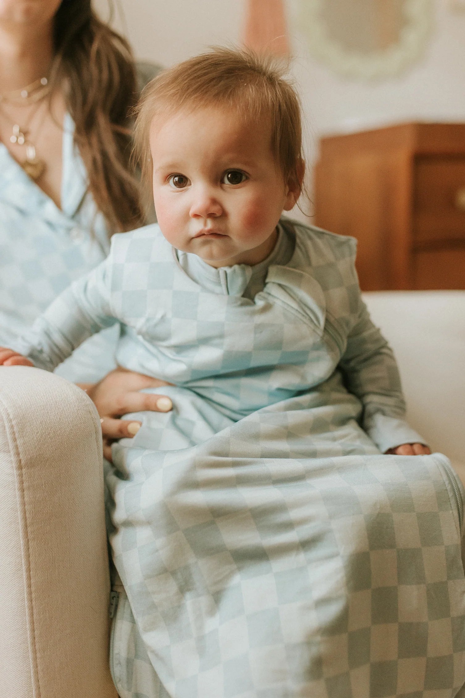 Blue Check Sleep Sack 1.0 TOG - Lightweight Baby Sleeping Bag for 0-24 Months - Soft Cotton Swaddle Transition Wear for Nursery & Daycare - Perfect for Safe Sleep & Comfortable Napping