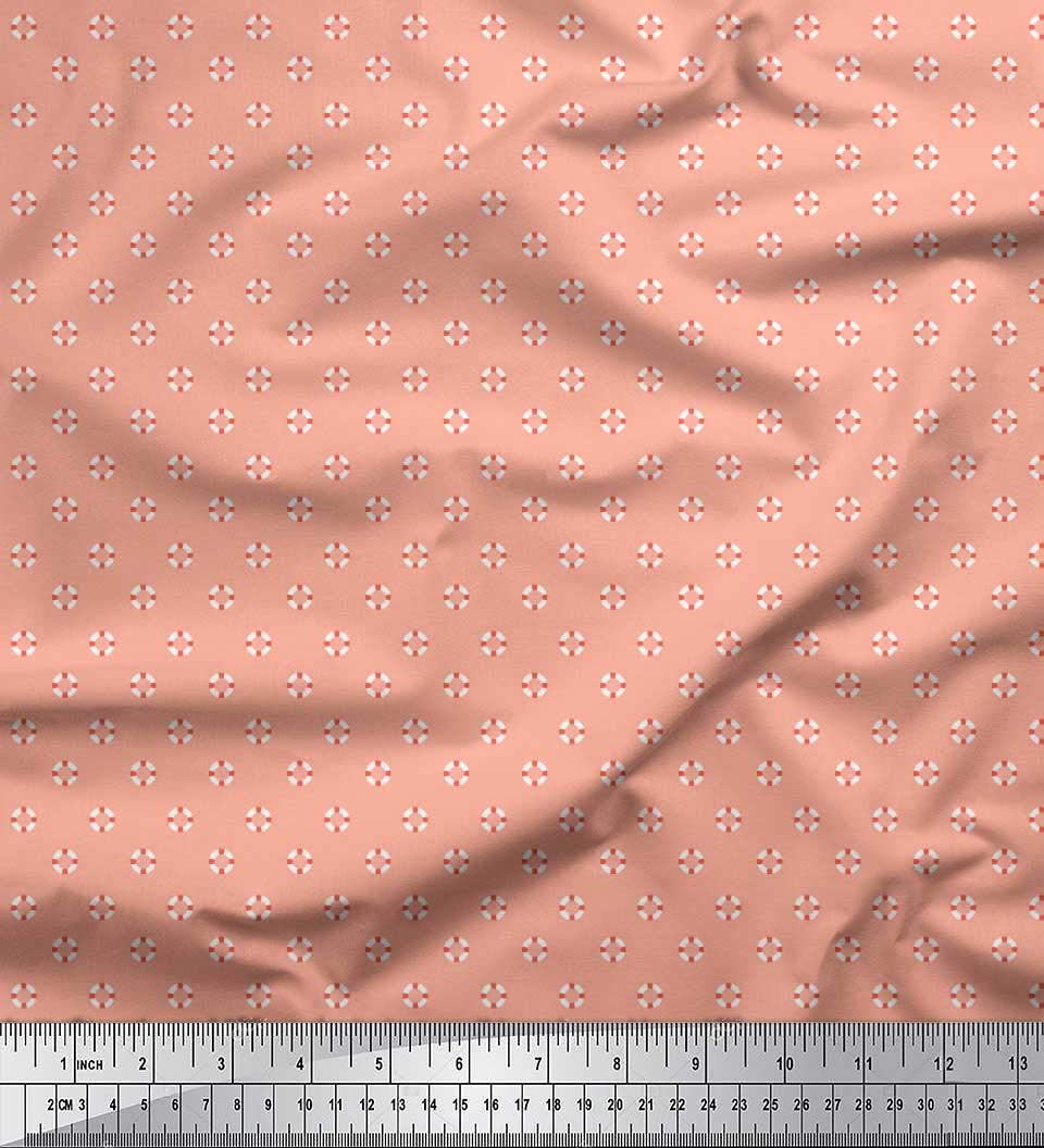 Soimoi Moss Georgette Brown Fabric by The Yard - 42 Inch Wide Printed Fabric with Small Swimming Ring Design for Summer Swimwear, Beach Cover-Ups, and DIY Craft Projects