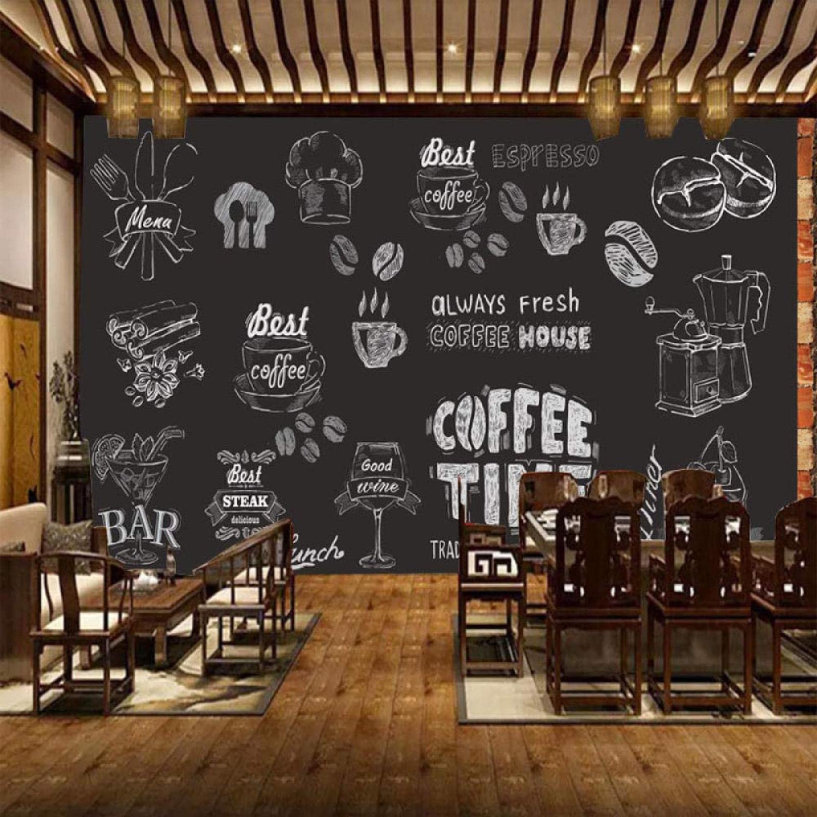 3D Black and White Doodle Cake Milk Tea Coffee Shop Wallpaper Mural - 118