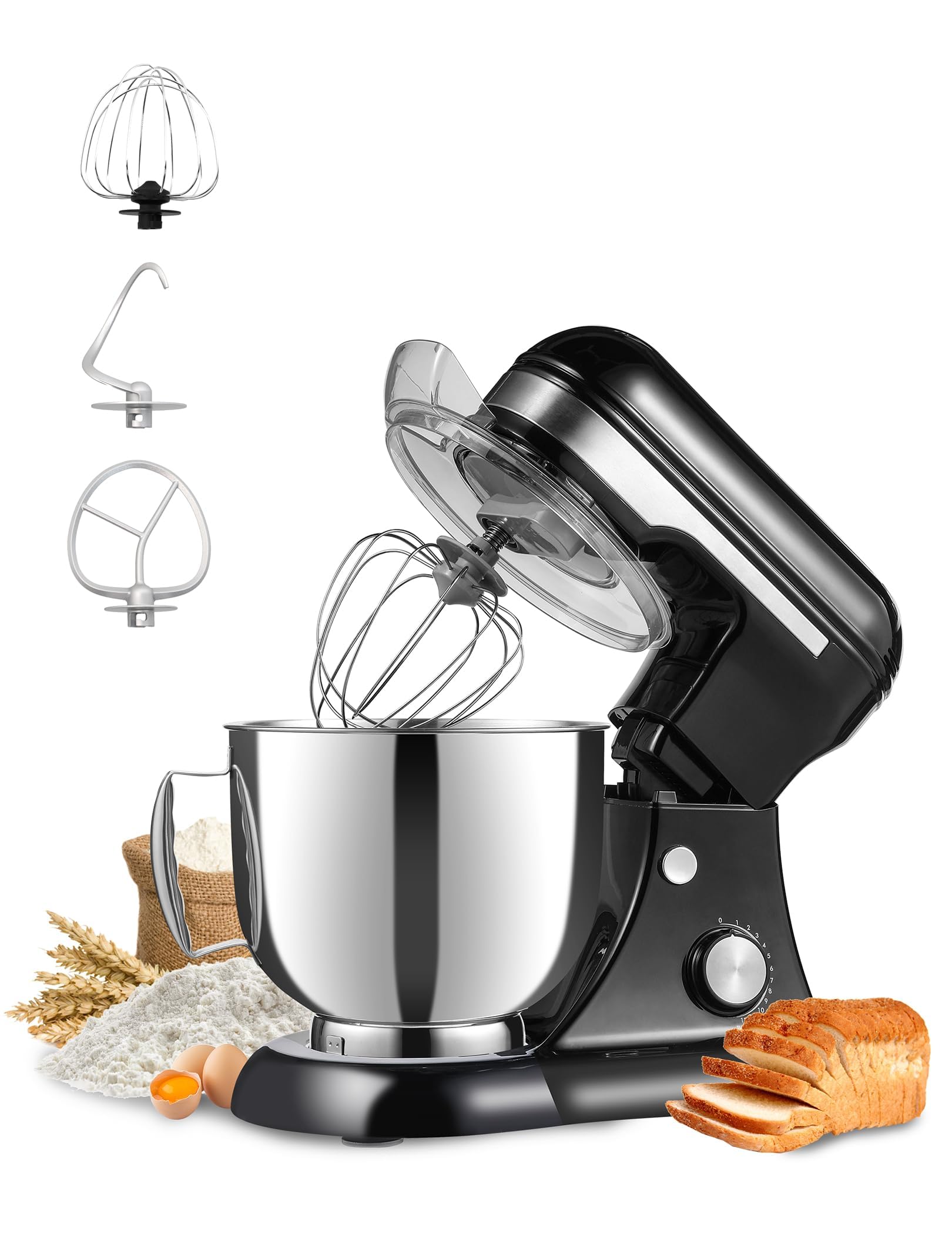 3-IN-1 Electric Stand Mixer, 5.3QT Bowl 12-Speed Kitchen Mixer with Dough Hook, Beater & Whisk - Powerful Baking Mixer for Bread, Cake, Cookies & Dough - Perfect for Home Bakers & Cooking Enthusiasts (YM609 Black) - Ideal for Baking, Meal Prep & Family Gatherings