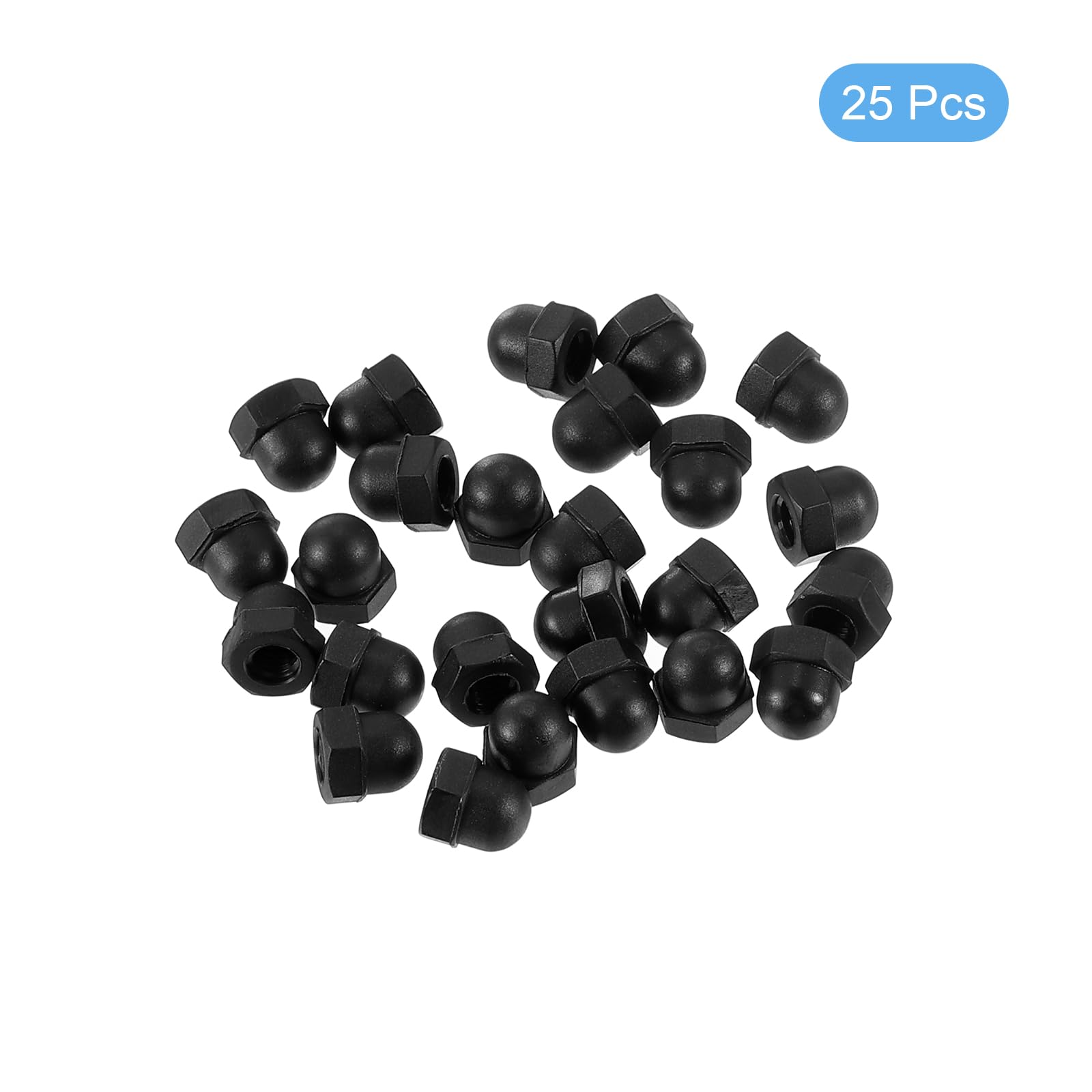 uxcell 25Pcs M4x0.7 Black Nylon Acorn Cap Nuts - Dome Head Cover Nuts for Bolt Protection | Ideal for DIY Projects, Furniture Assembly & Automotive Repairs