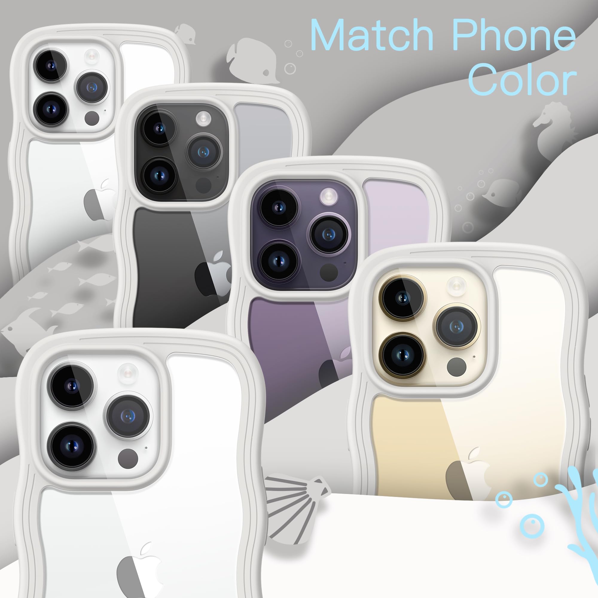 JETech Cute iPhone 14 Pro Case 6.1-Inch - Wave Frame Curly Design Shockproof Clear Hard PC Phone Cover for Women & Girls (Silver) | Perfect for Everyday Use, Work & School Protection