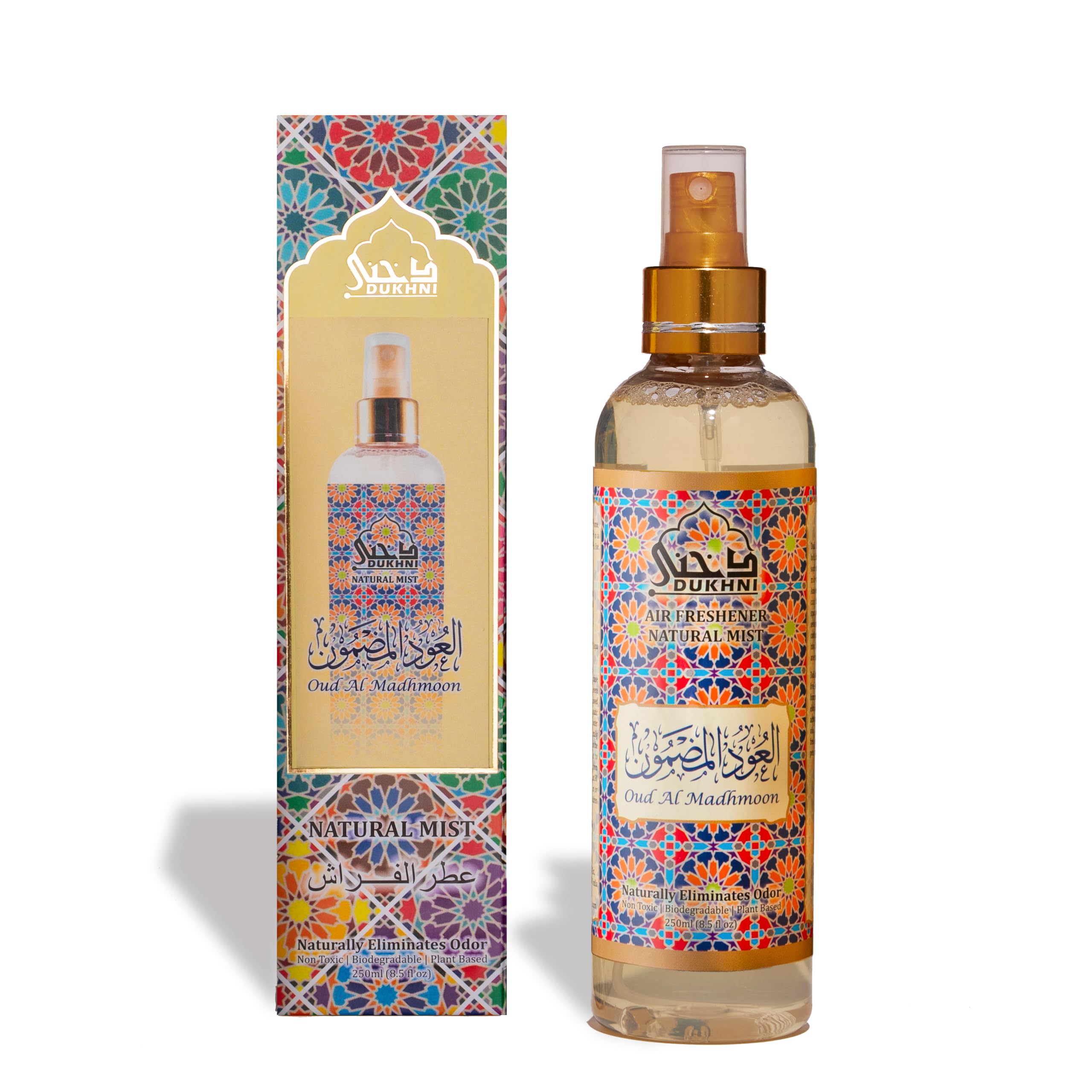 Premium Oud al Madhmoon Arabic Room Spray by Dukhni | 250ml Natural Oud Fragrance Air Freshener | Attar al Faraash for Home, Prayer Mats & Bedding | Sofa Mist, Curtain Spray & Odor Eliminator | Perfect for Living Rooms, Bedrooms & Prayer Spaces