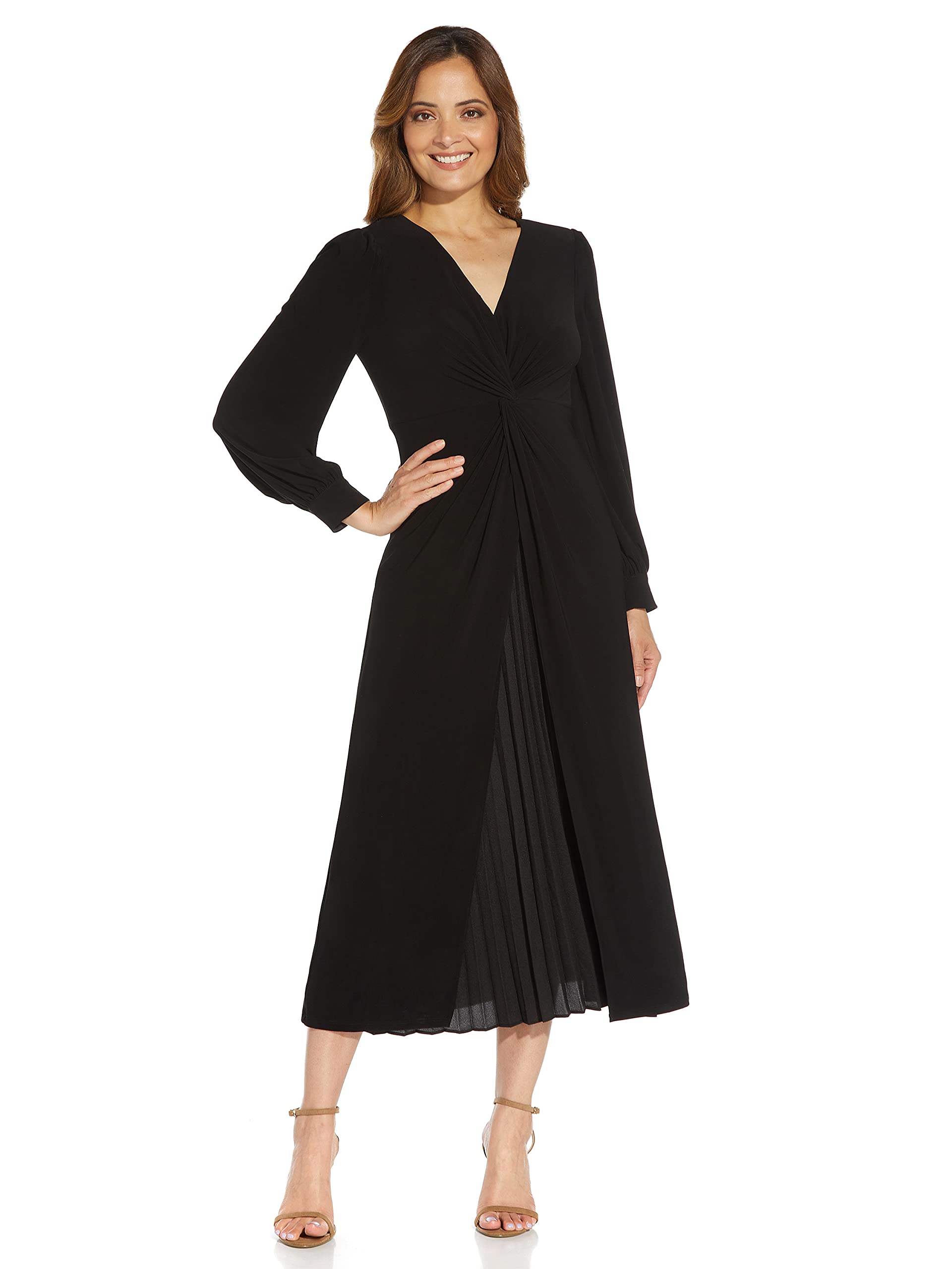 Adrianna Papell Women's Jersey Pleated Midi Dress - Elegant Flowy Knee-Length Dress for Weddings, Parties & Special Occasions