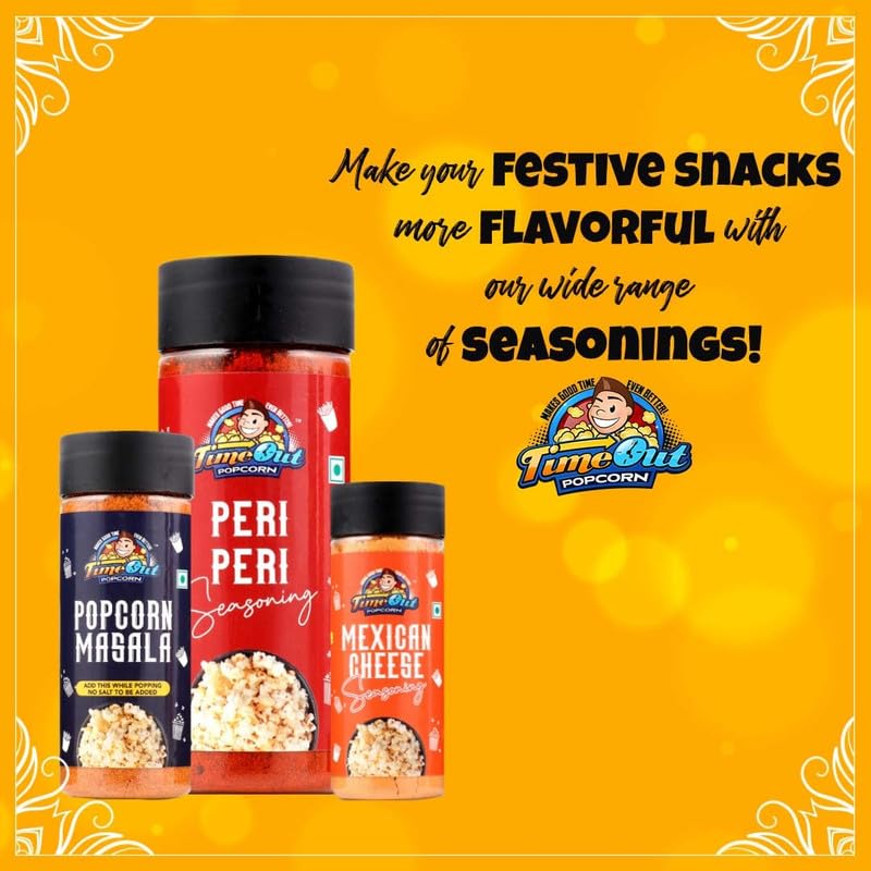 TimeOut Popcorn Seasoning - Premium Multi-Purpose Seasoning for Popcorn, Chips & Snacks | Non-GMO, No Trans Fat | Mexican Cheese & Peri Peri Flavors (2-Pack) | Perfect for Movie Nights, Parties & Game Day Snacking