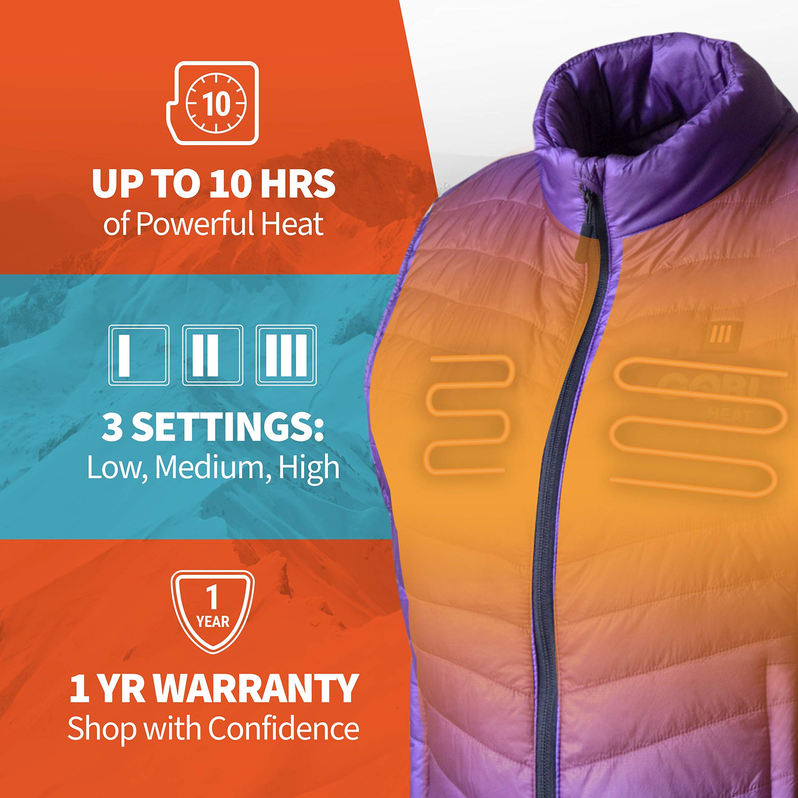 Dune Women's Heated Vest with Rechargeable Battery & Charger - 10 Hours Heating - Machine Washable - Perfect for Outdoor Activities, Winter Sports & Cold Weather Commutes
