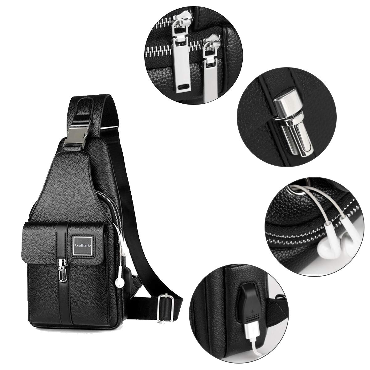 Leathario Men's Genuine Leather Sling Bag - Crossbody Chest Shoulder Bag for Travel, Work & Daily Use - Multipurpose Casual Messenger Bag for Men