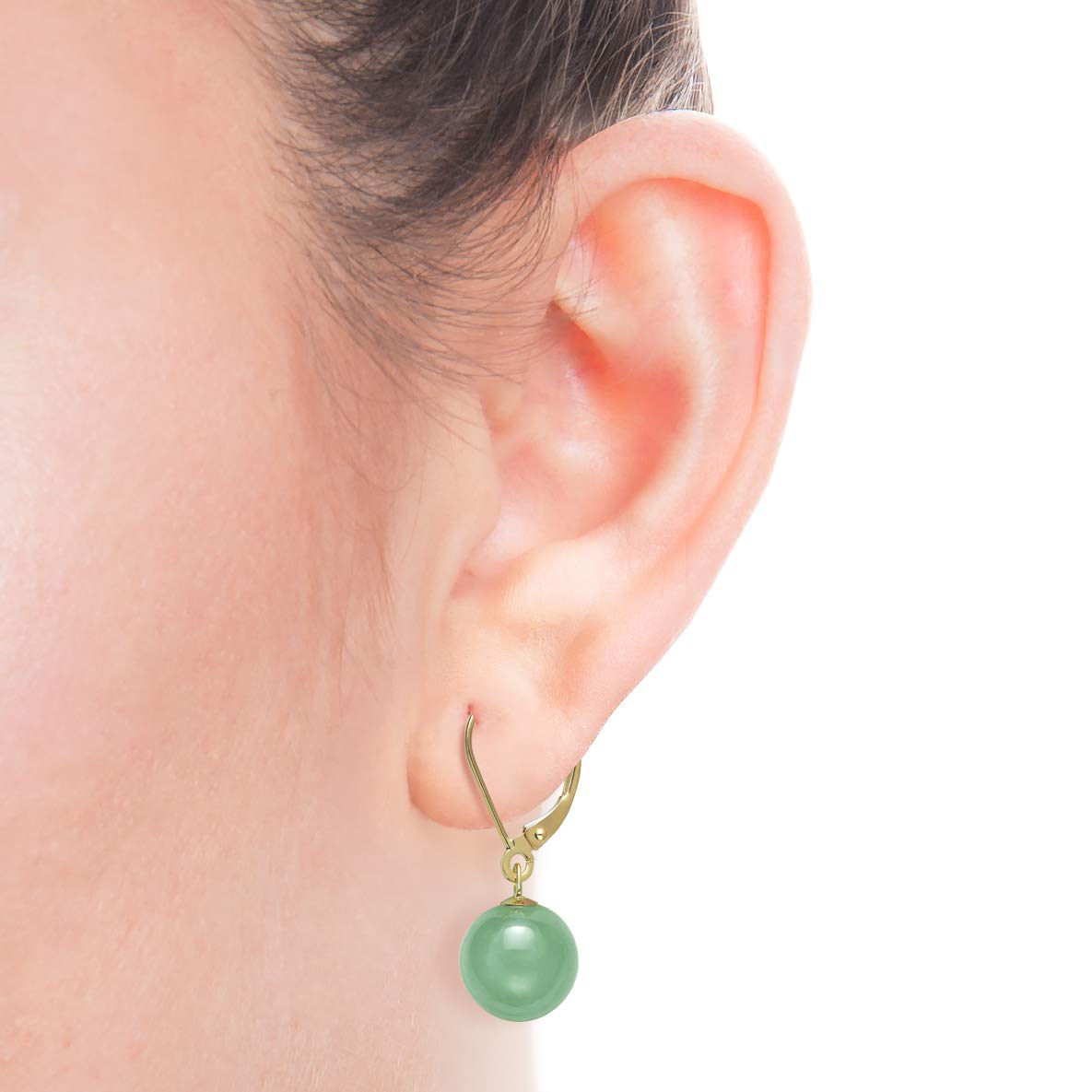 Belacqua Natural Green Jade Drop Dangle Leverback Earrings for Women | 14K Yellow Gold Fine Jewelry | Elegant Gift Box Included | Perfect for Weddings, Parties & Special Occasions