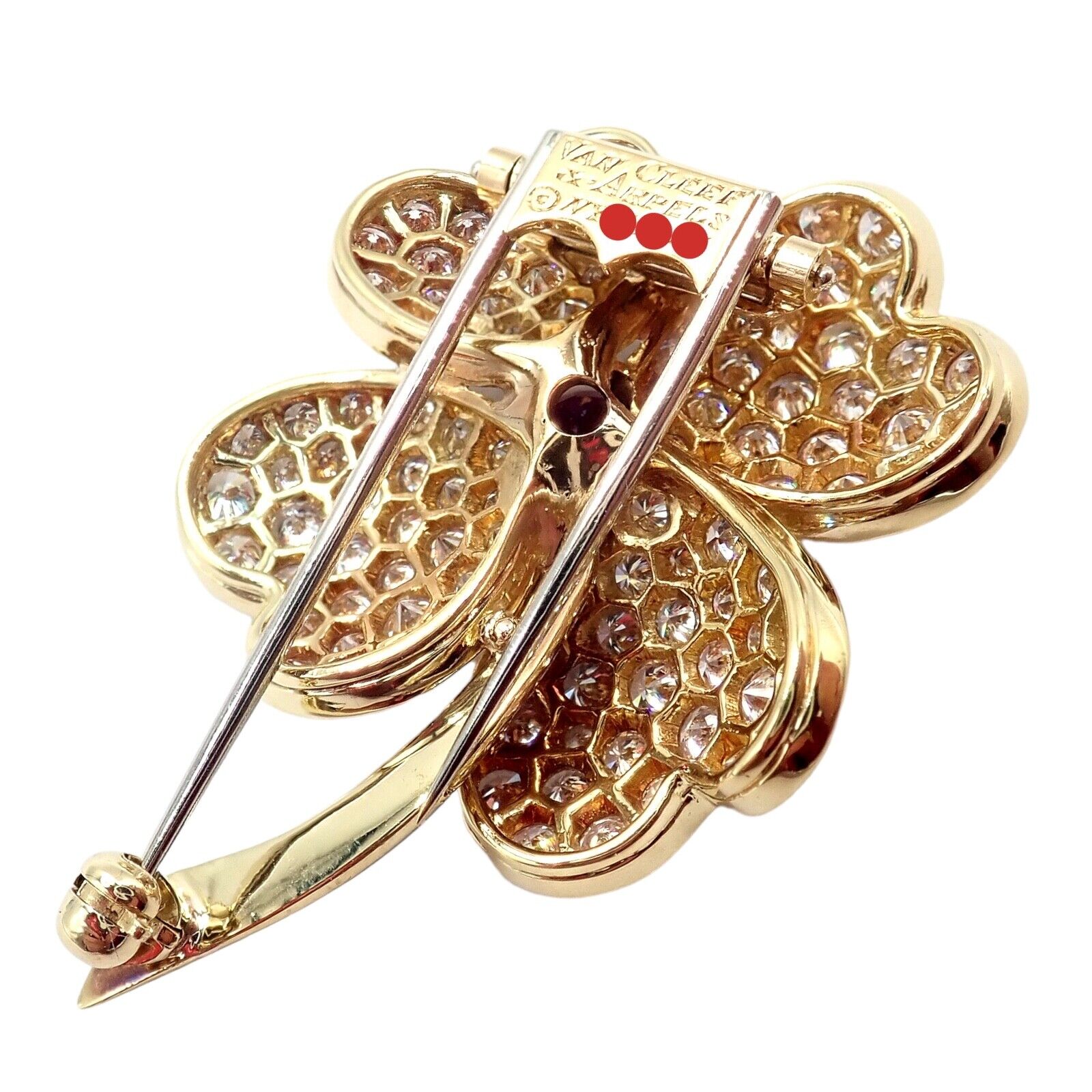 Vintage Van Cleef & Arpels Cosmos 18k Yellow Gold Diamond Ruby Brooch Pendant - Luxury Jewelry for Special Occasions & Gift Giving