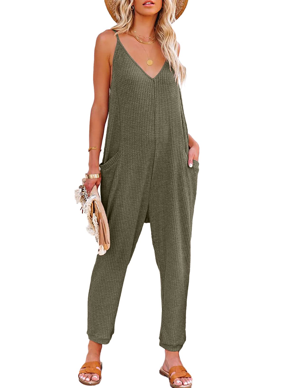 AlvaQ Women's Sleeveless Jumpsuit - Casual Loose Fit Spaghetti Strap Overalls with Pockets | Spring Summer Romper for Outdoor Activities, Travel & Daily Wear | 2024 Fashion Trend