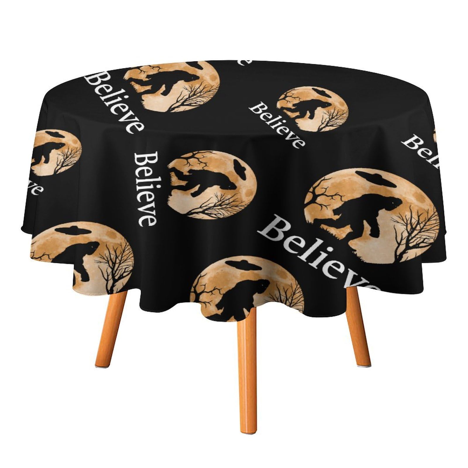 Bigfoot Believe Round Washable Tablecloth 50x50 Inch - Decorative Dining Table Cover for Wedding, Party & Everyday Use | Waterproof & Stain Resistant Fabric for Indoor/Outdoor Gatherings