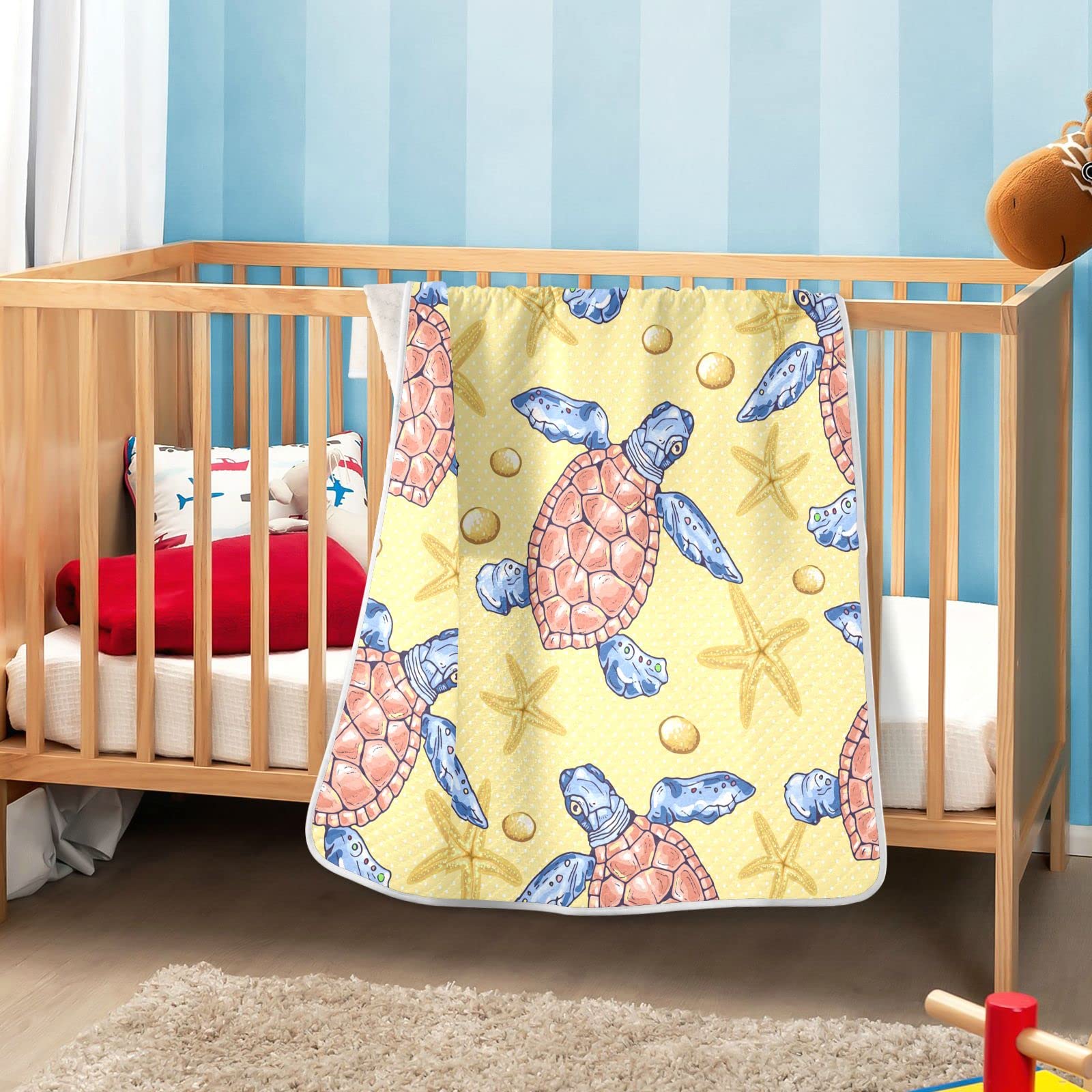 Wfrish Cute Summer Animal Starfish Baby Blanket - 30x40 Inch Soft Cotton Swaddle Receiving Blanket for Newborns & Toddlers | Stroller Throw, Crib Blanket for Girls & Boys | Perfect for Nursery, Beach Outings & Strolls