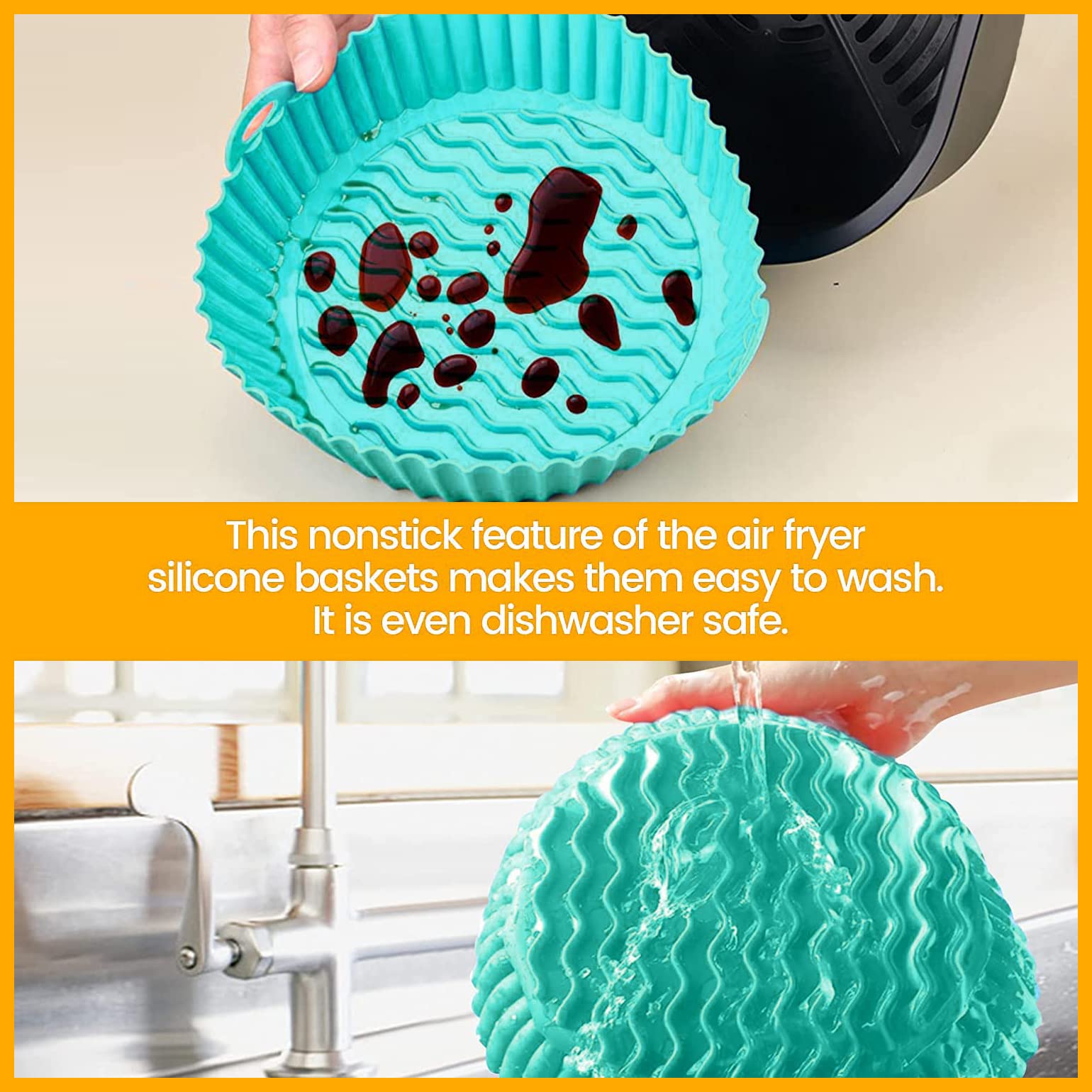 **Non-Stick Air Fryer Silicone Liners 7.8 Inch (2-Pack) – Fits 3-6QT Air Fryers, Compatible with Ninja AF101/AF161/AF150, Gourmia, COSORI & More – Thickened, Weighted & Sturdy – 100% Food Safe – Black & Cyan – Perfect for Healthy Cooking, Baking & Frying**