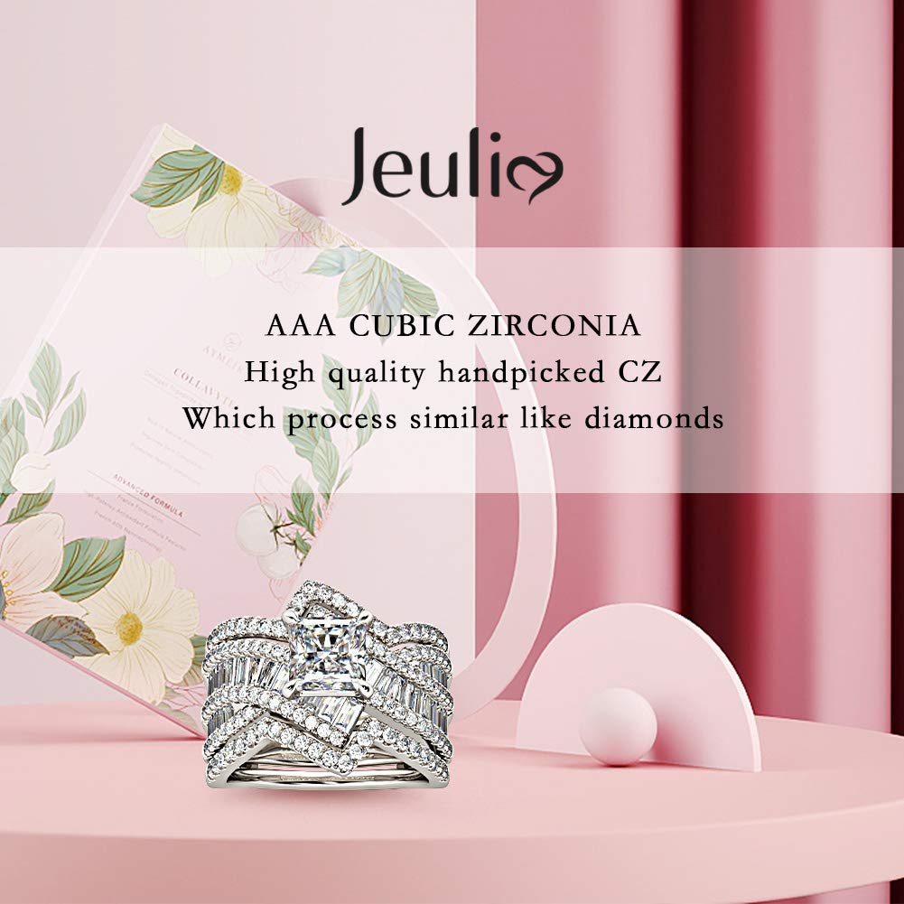 Jeulia 2 Carat Princess Cut Wedding Ring Set - 925 Sterling Silver Engagement Ring with CZ Diamond Cubic Zirconia for Women - Bridal, Anniversary, Promise Rings - Includes Jewelry Box - Perfect for Proposals, Weddings & Special Occasions