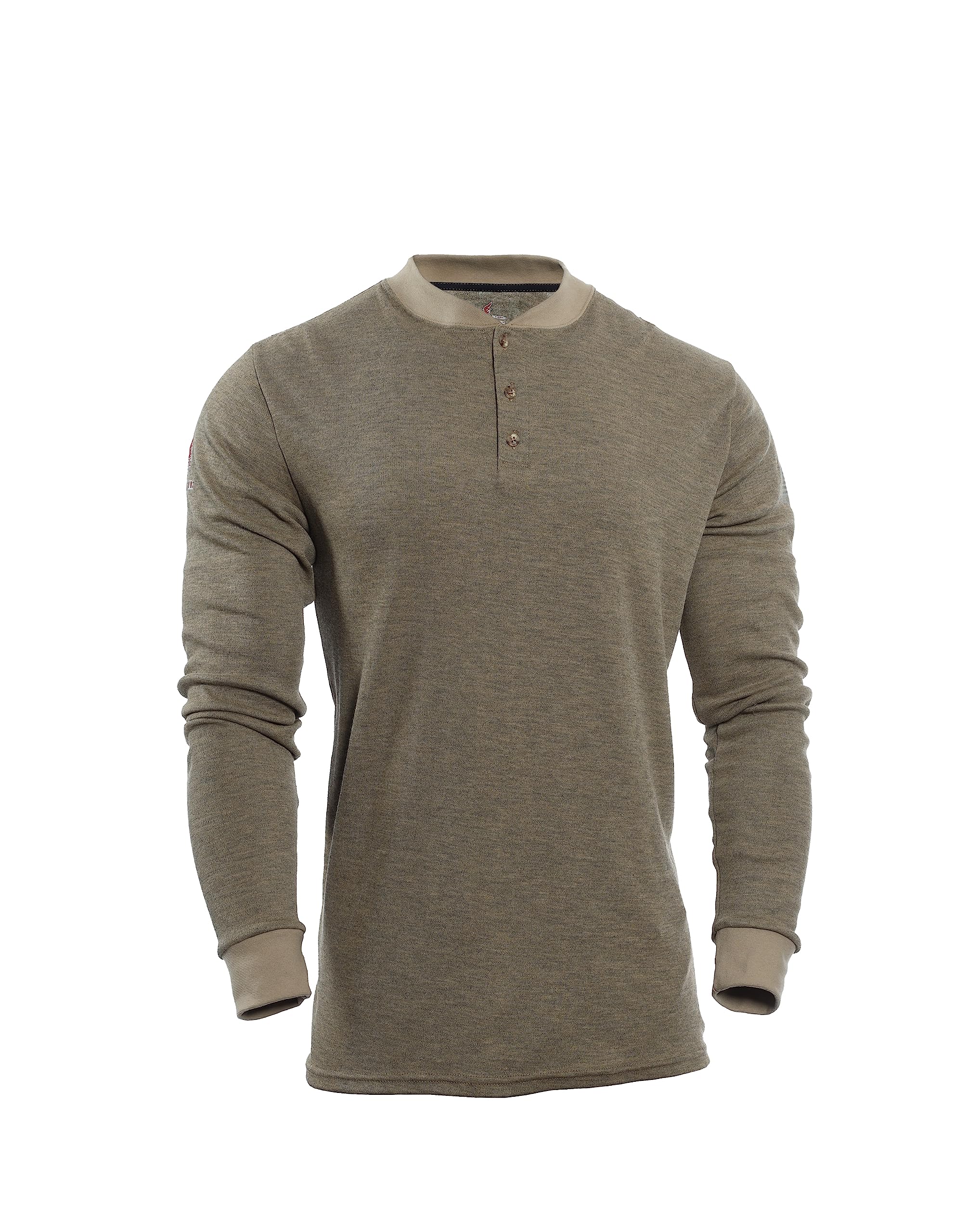 National Safety Apparel Men's Standard Long Sleeve Henley Shirt - Tan, Small | Comfortable Workwear for Construction, Landscaping & Outdoor Activities