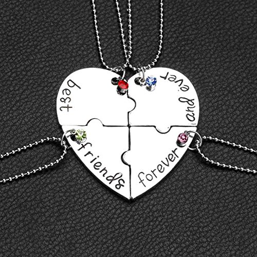 Best Friend Necklaces for 4 - Matching Heart BFF Jewelry Set for Women & Girls | Perfect Birthday, Christmas Friendship Gifts | Wear to Parties, Travel or Daily Life