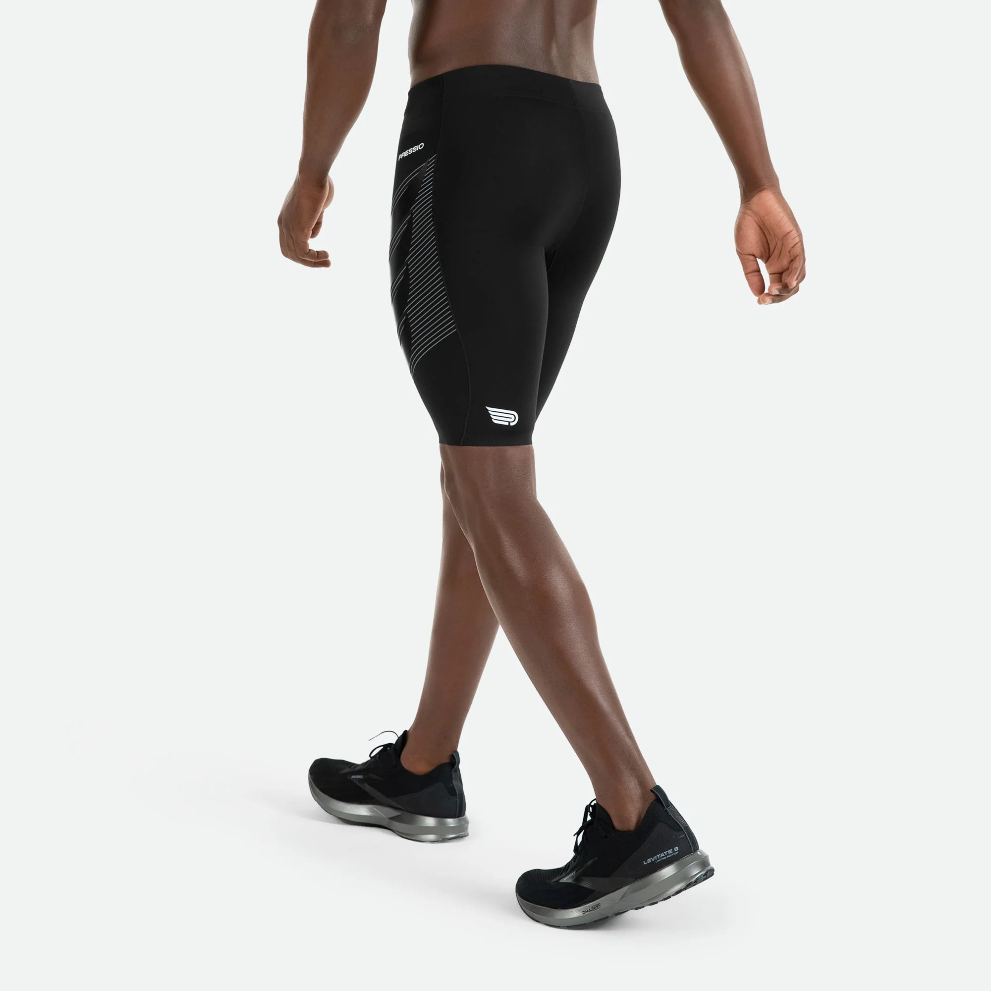 Pressio Men's Power Half Tight - Black/Black - Compression Workout Shorts for Running, Gym & Training - High-Performance Athletic Wear