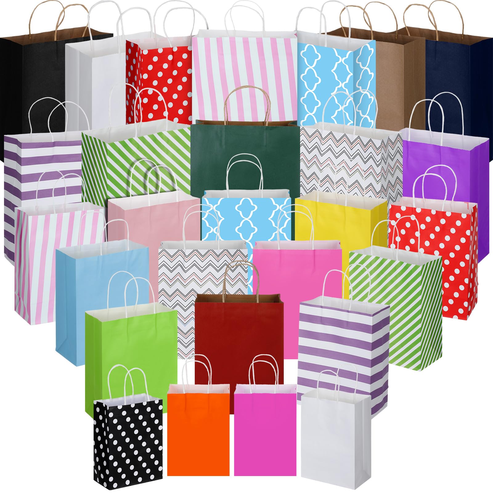 28 Pcs Assorted Size Paper Gift Bags with Handles - Bulk Party Favor Bags for Valentine's Day, Birthday, Christmas & Shopping (8.3