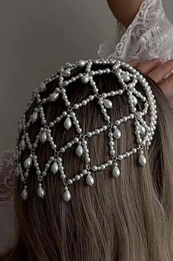 Vintage Bohemian Mesh Pearl Headband for Women - Elegant Hair Accessory for Weddings, Parties & Special Occasions