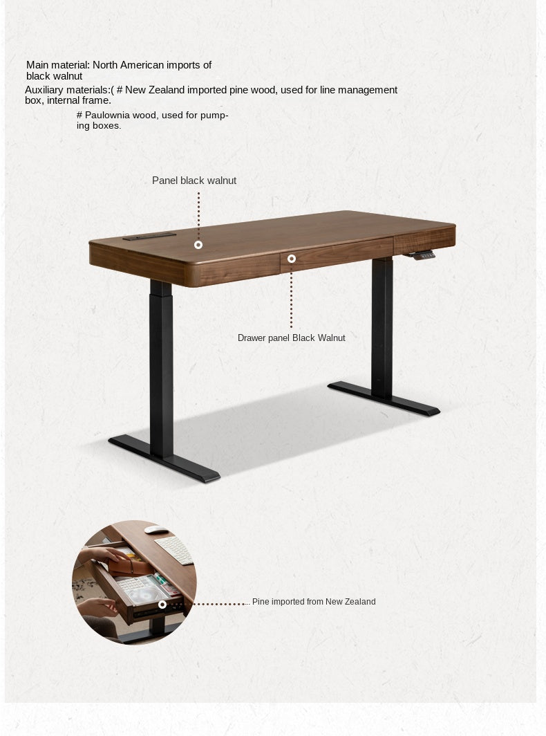 Premium Black Walnut Solid Wood Electric Height Adjustable Standing Desk - Ergonomic Home Office Computer Workstation for Remote Work & Gaming Setup