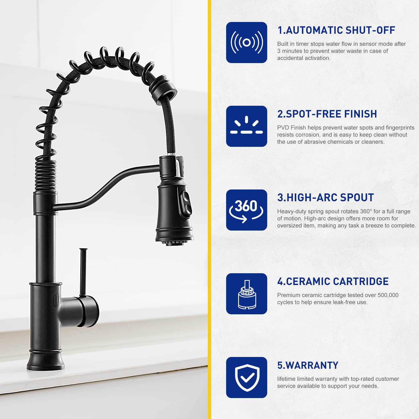 Matte Black Touchless Kitchen Faucet - WOJIUBUXIN Motion Sensor Smart Sink Faucet with Pull Down Sprayer, Single Handle Hands-Free Commercial Faucet for Modern Kitchens, Restaurants & Food Prep Areas