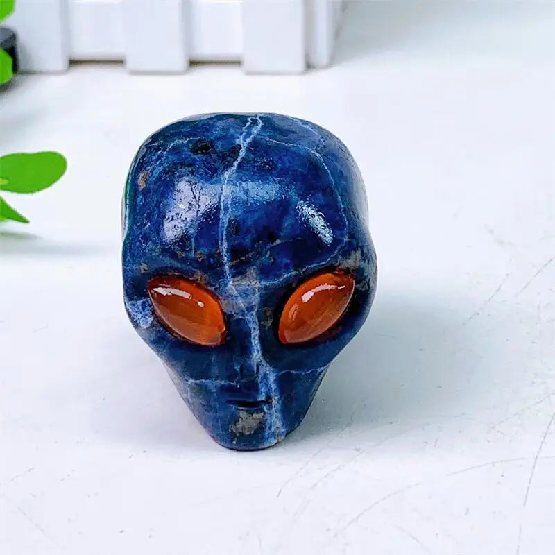 2 Inch Natural Blue Sodalite Alien Skull Crystal Carving - Reiki Healing Gemstone Figurine, Home Decor Ornament & Spiritual Gift (1 Piece) - Perfect for Meditation, Yoga Spaces & Unique Gift Giving