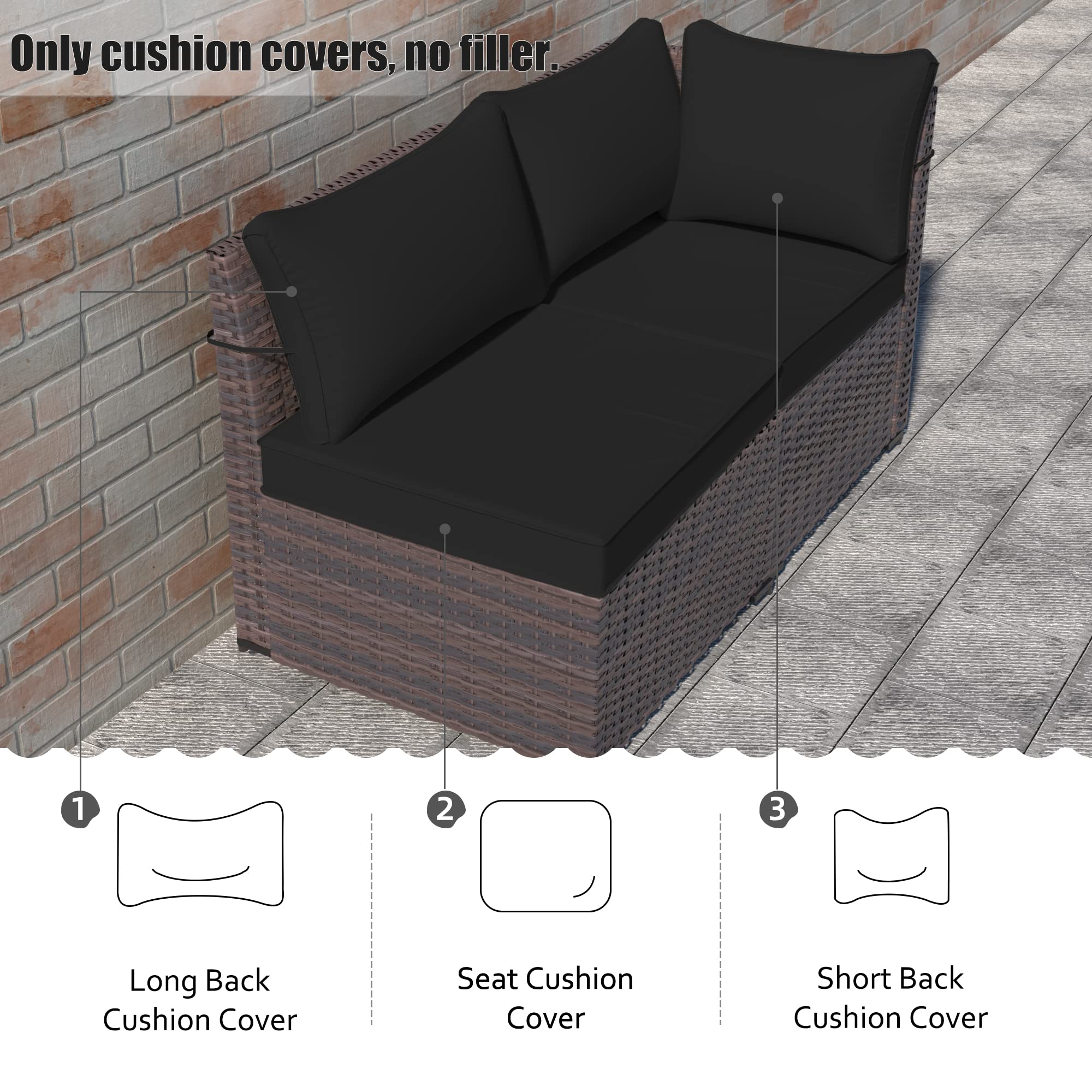 11-Piece Outdoor Cushion Covers Set - Waterproof Patio Furniture Replacement Covers for Sofa, Chair & Pillow - Durable UV-Resistant Fabric - Perfect for Backyard, Deck, Poolside (Black)