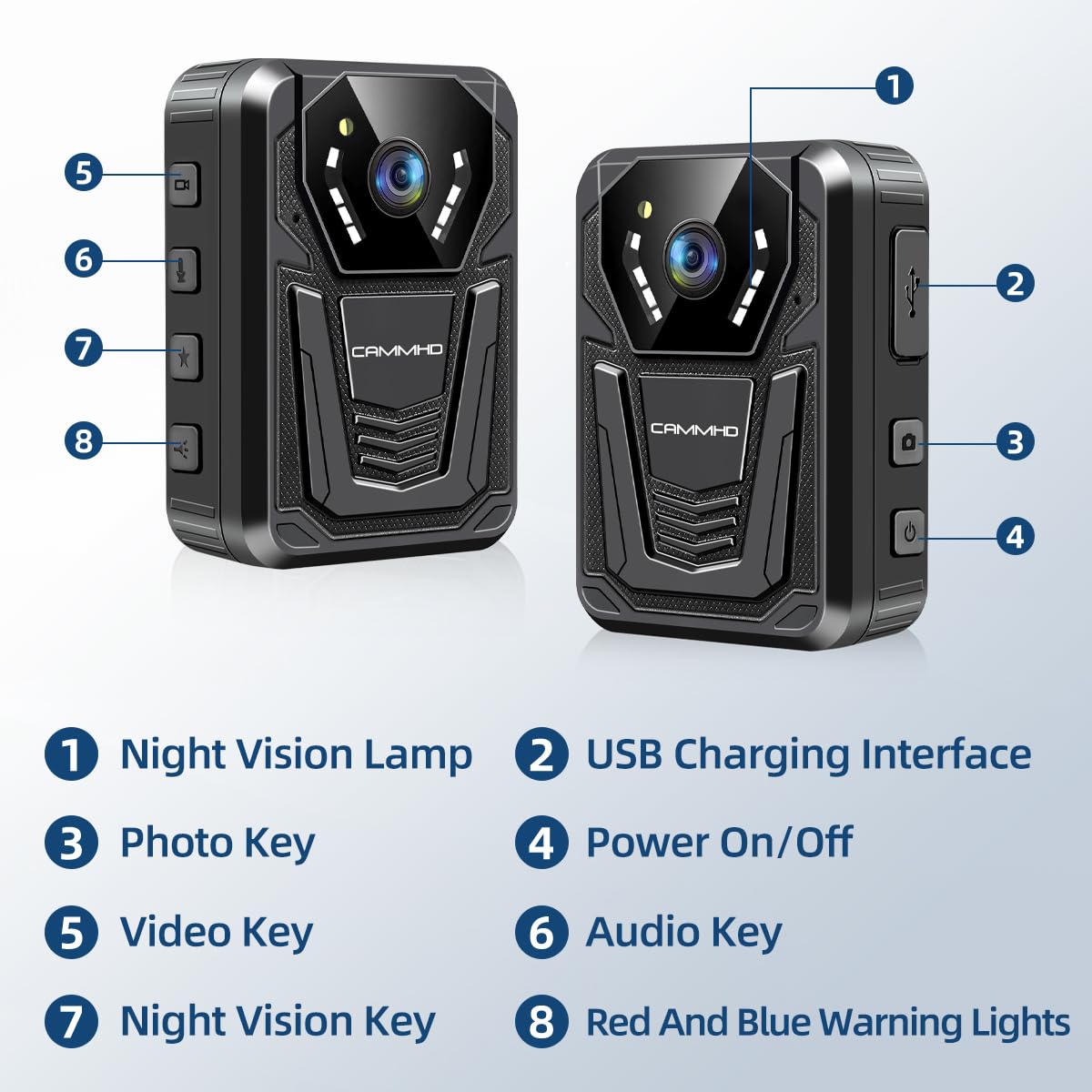 CAMMHD F6 128GB 4K Body Camera with 12-14 Hours Battery Life & Ultra Night Vision - Waterproof Police Body Camera with Audio/Video Recording, H.265 Codec - Ideal for Law Enforcement, Security Guards & Outdoor Activities