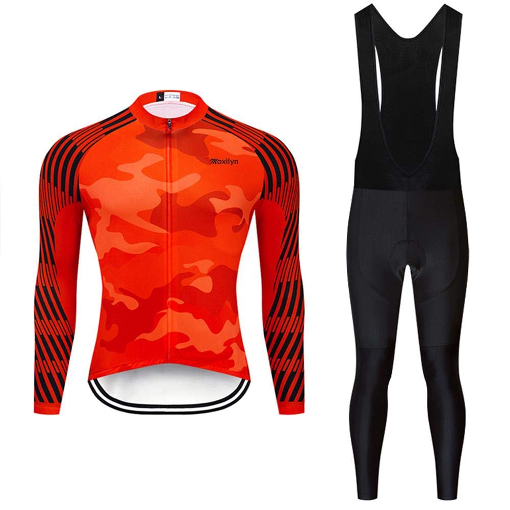 Men's Pro Cycling Jersey Set - Long Sleeve Quick Dry Bike Jacket & Bib Shorts with 9D Padding - Breathable Performance Cycling Outfit for Road Biking, Mountain Biking & Training