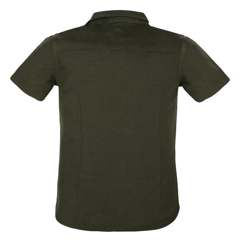 Drake Boys Half Sleeve Button Down Shirt - Casual Cotton Linen Blend with Pocket - Green Kids' Shirt for School, Playdates & Outdoor Activities