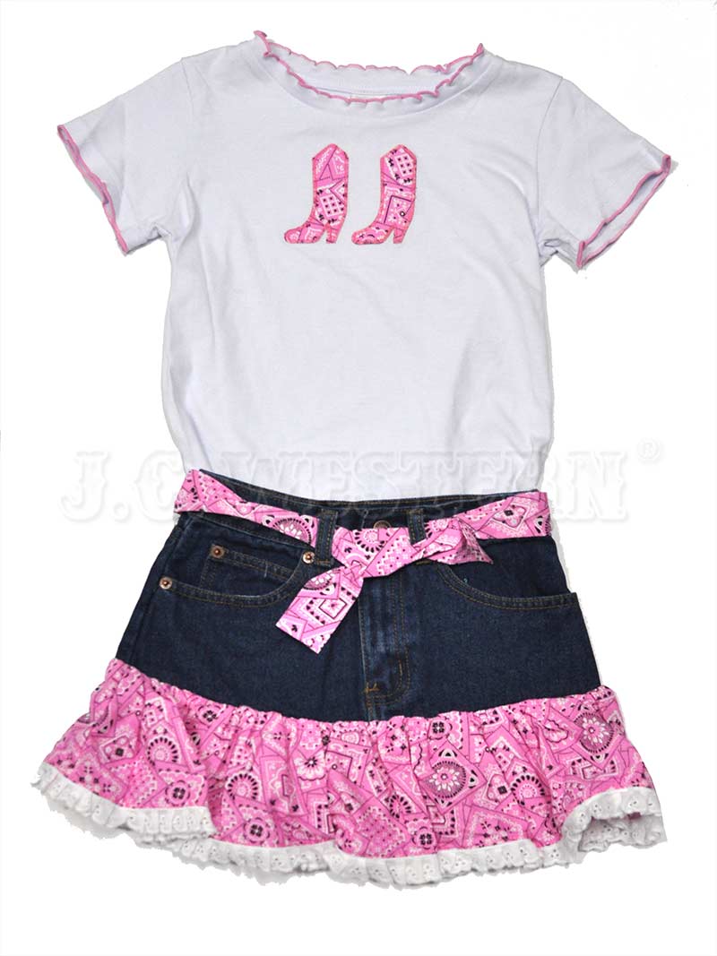 Kiddie Korral Style15 Kids Cowgirl Denim 2-Piece Outfit with Pink Bandana - Western Wear for Girls, Perfect for Rodeo, Halloween & Cowgirl Parties