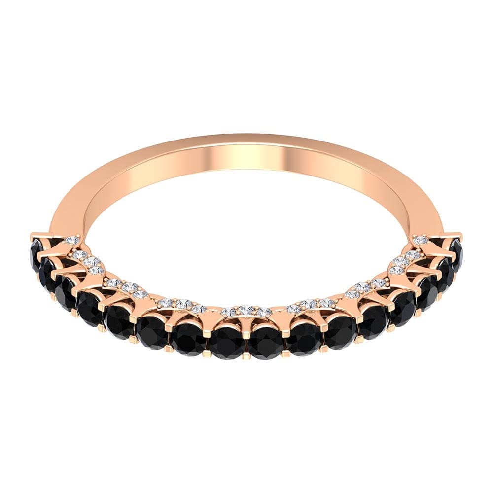 0.75 CT Black Onyx and Diamond Half Eternity Ring for Women - 14K Solid Gold Wedding Band, Anniversary Gift, Stackable Ring for Everyday Elegance