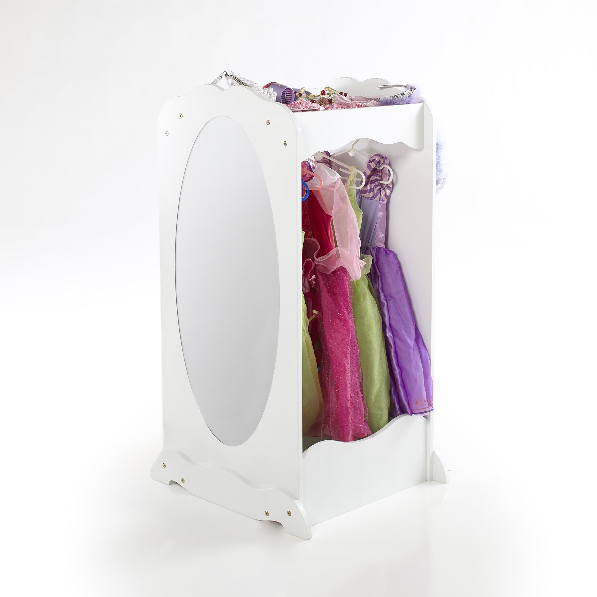 Guidecraft White Dress Up Cubby Center - Toddler Clothes & Shoes Storage Armoire with Mirror & Hooks - Kids Bedroom Furniture for Costume Organization & Pretend Play - Perfect for Daycare, Preschool & Home Playroom