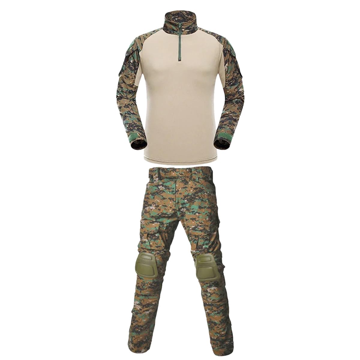 Black Tactical Shirt and Pants Set with Knee Pads - Military Work Uniform for Hunting, Airsoft & Outdoor Activities | Durable Tactical Gear for Professionals